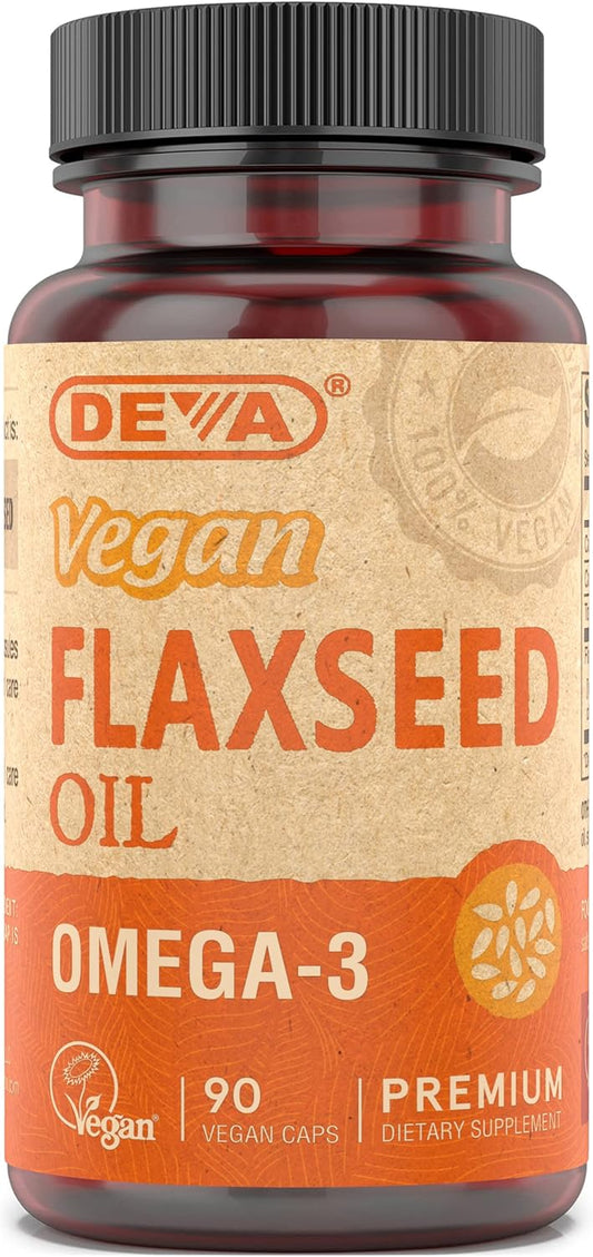 Vegan Omega-3 Flaxseed Oil Supplement - 1000 MG Per Serving - Cold-Pressed & Unrefined - Non-Fish Alternative - Omega-3 ALA - 90 Capsules