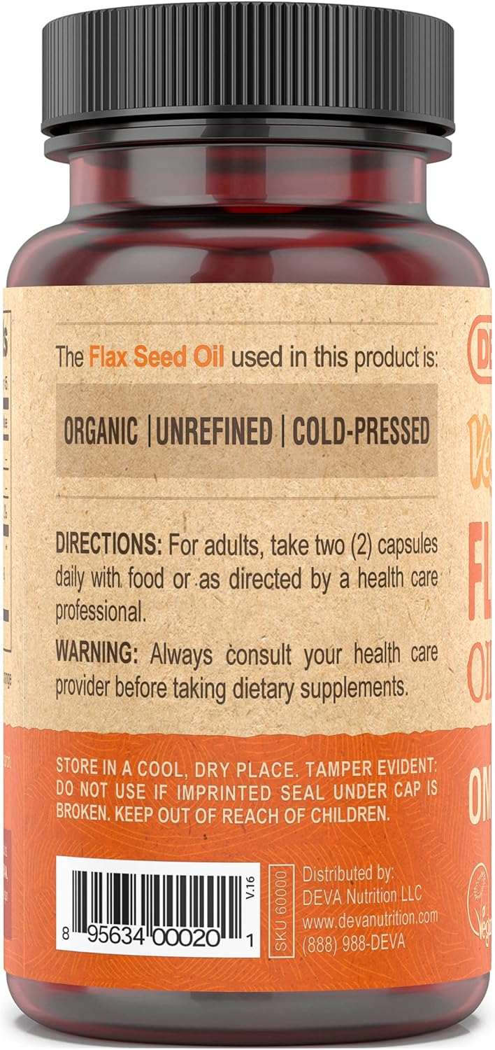 Vegan Omega-3 Flaxseed Oil Supplement - 1000 MG Per Serving - Cold-Pressed & Unrefined - Non-Fish Alternative - Omega-3 ALA - 90 Capsules