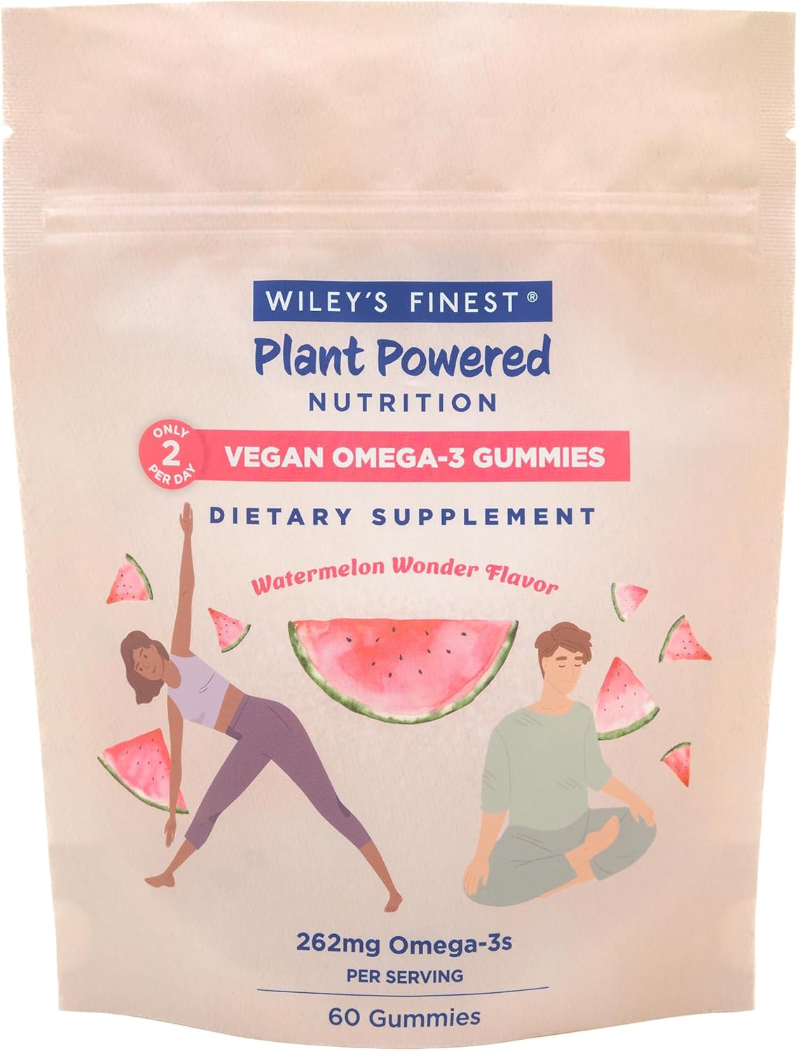 Vegan Omega-3 Gummies with DHA, ALA, SDA - Gluten Free, Watermelon Flavor - 60 Gummies by Wiley's Finest