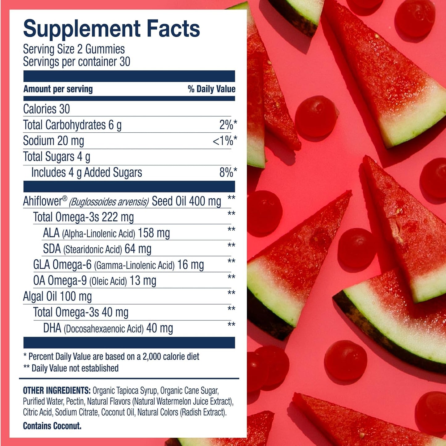 Vegan Omega-3 Gummies with DHA, ALA, SDA - Gluten Free, Watermelon Flavor - 60 Gummies by Wiley's Finest
