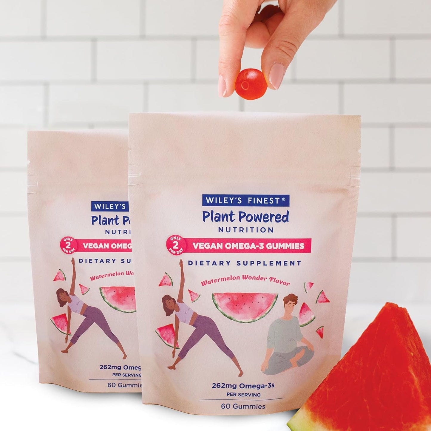 Vegan Omega-3 Gummies with DHA, ALA, SDA - Gluten Free, Watermelon Flavor - 60 Gummies by Wiley's Finest