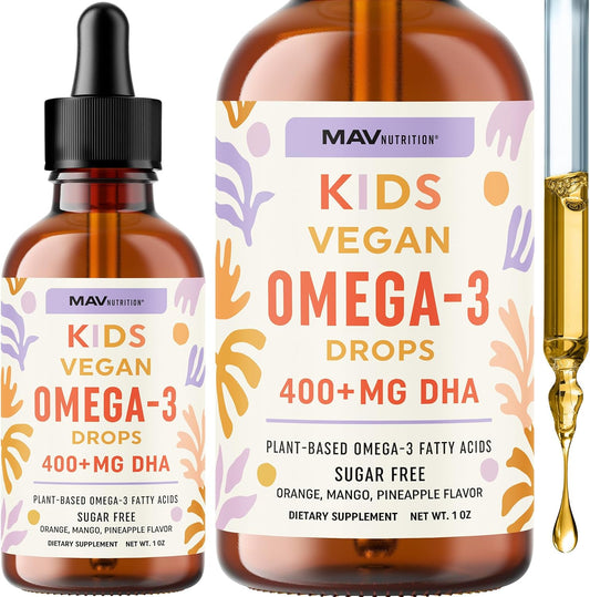 Vegan Omega 3 Liquid Drops for Kids with Algae Oil & DHA | Immune, Eye, Brain Support | Children Age 2+ | 410mg DHA, 430mg Omega 3 | 1 Fl Oz