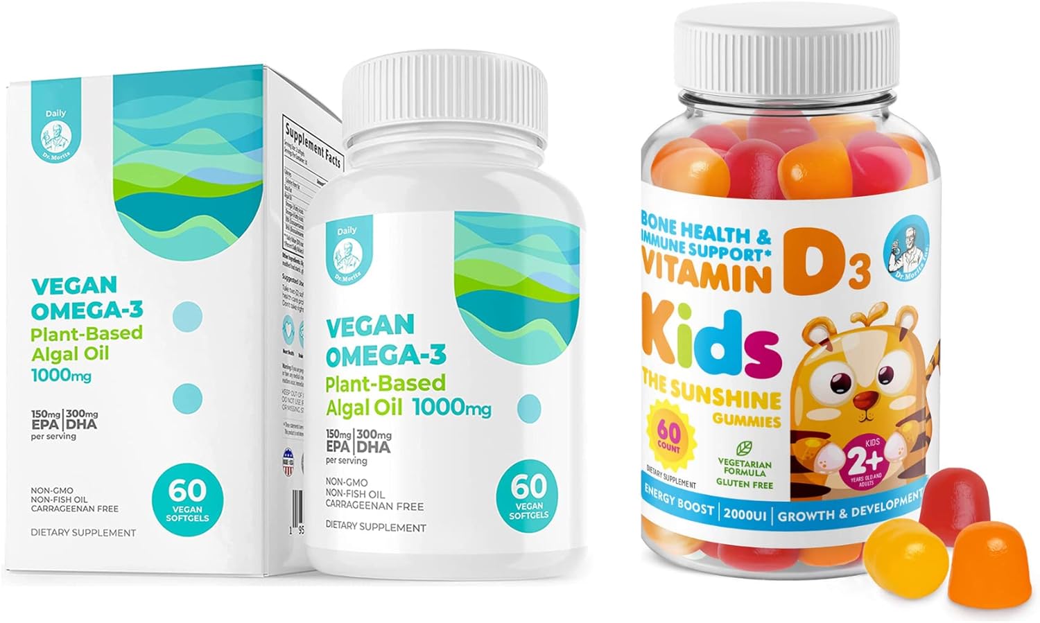 Vegan Omega 3 Softgels and Vitamin D Gummies for Kids & Adults by DR. MORITZ