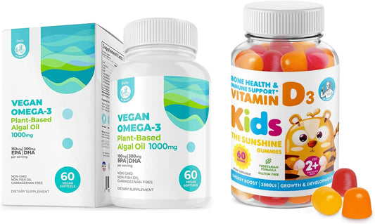 Vegan Omega 3 Softgels and Vitamin D Gummies for Kids & Adults by DR. MORITZ