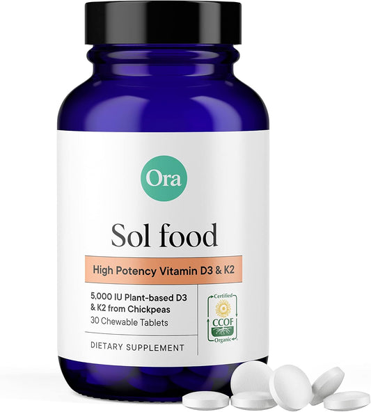 Vegan Ora Organic Vitamin D3 5000IU + K2 Chewable Tablets for Bone Health, Immune Support & Mood - 30 Day Supply - BoostGo Australia