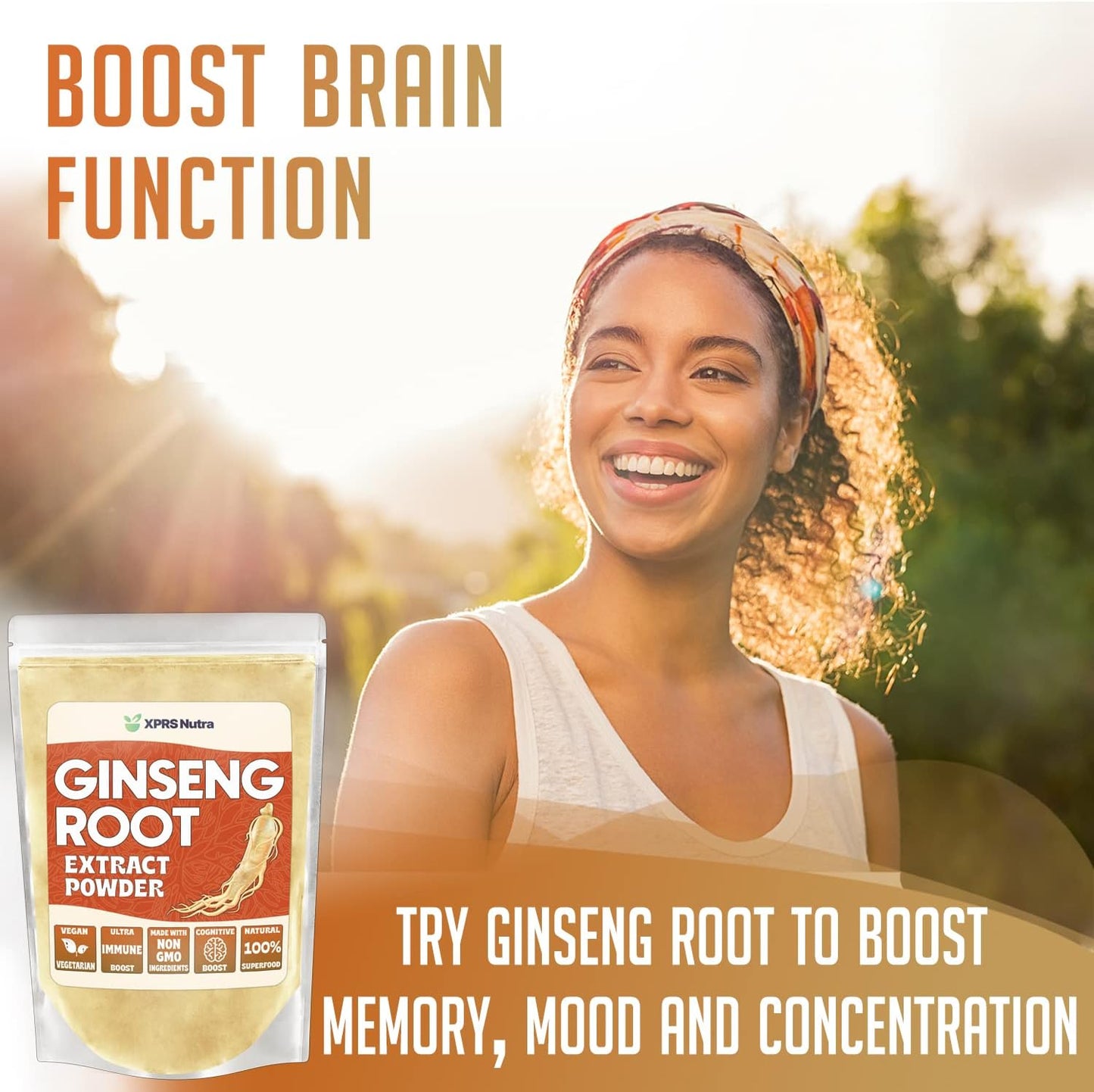 Vegan Panax Ginseng Powder Extract - Supports Cognitive Function, Physical Performance, Immune System - XPRS Nutra Ginseng Root Powder (8 oz)