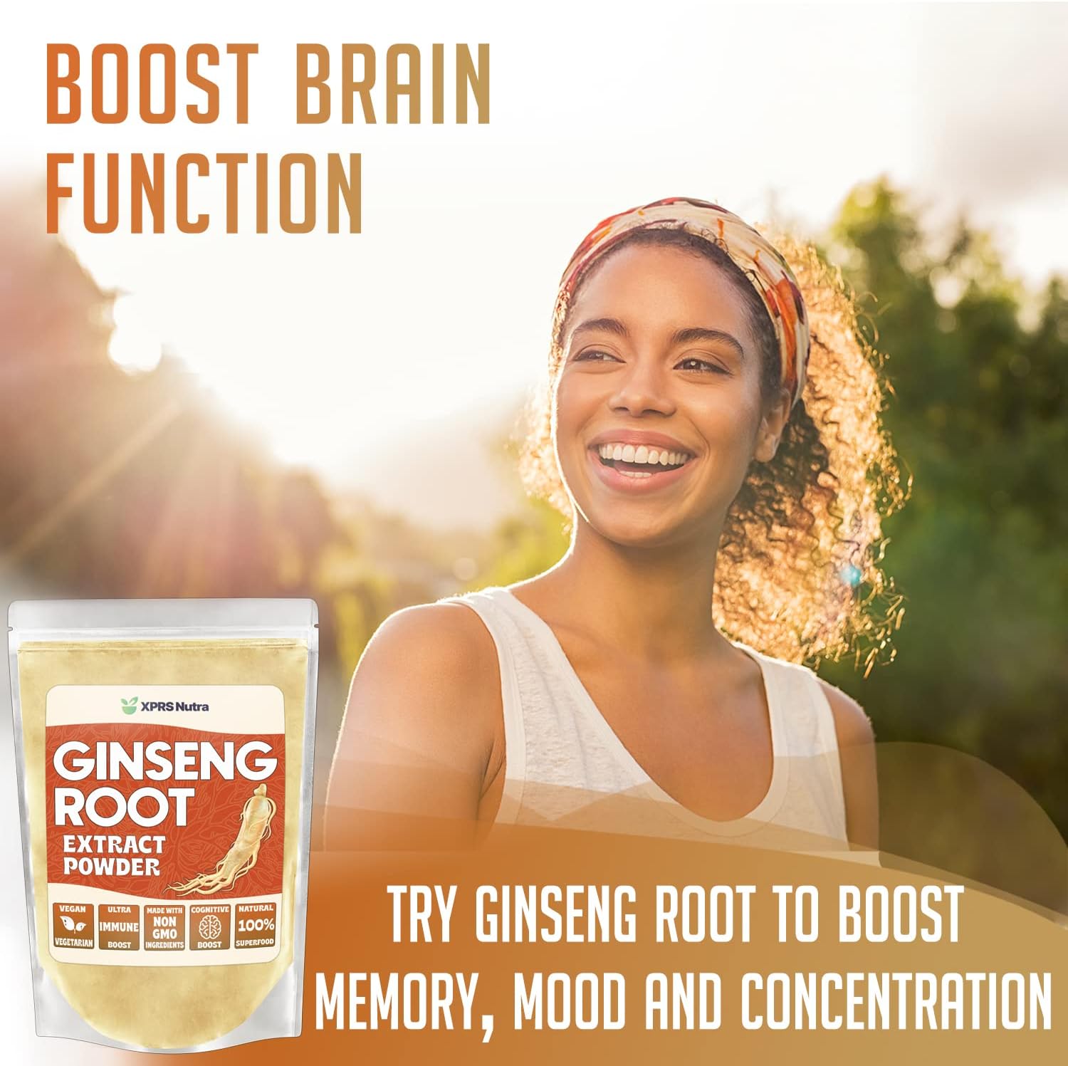 Vegan Panax Ginseng Powder Extract - Supports Cognitive Function, Physical Performance, Immune System - XPRS Nutra Ginseng Root Powder (8 oz)