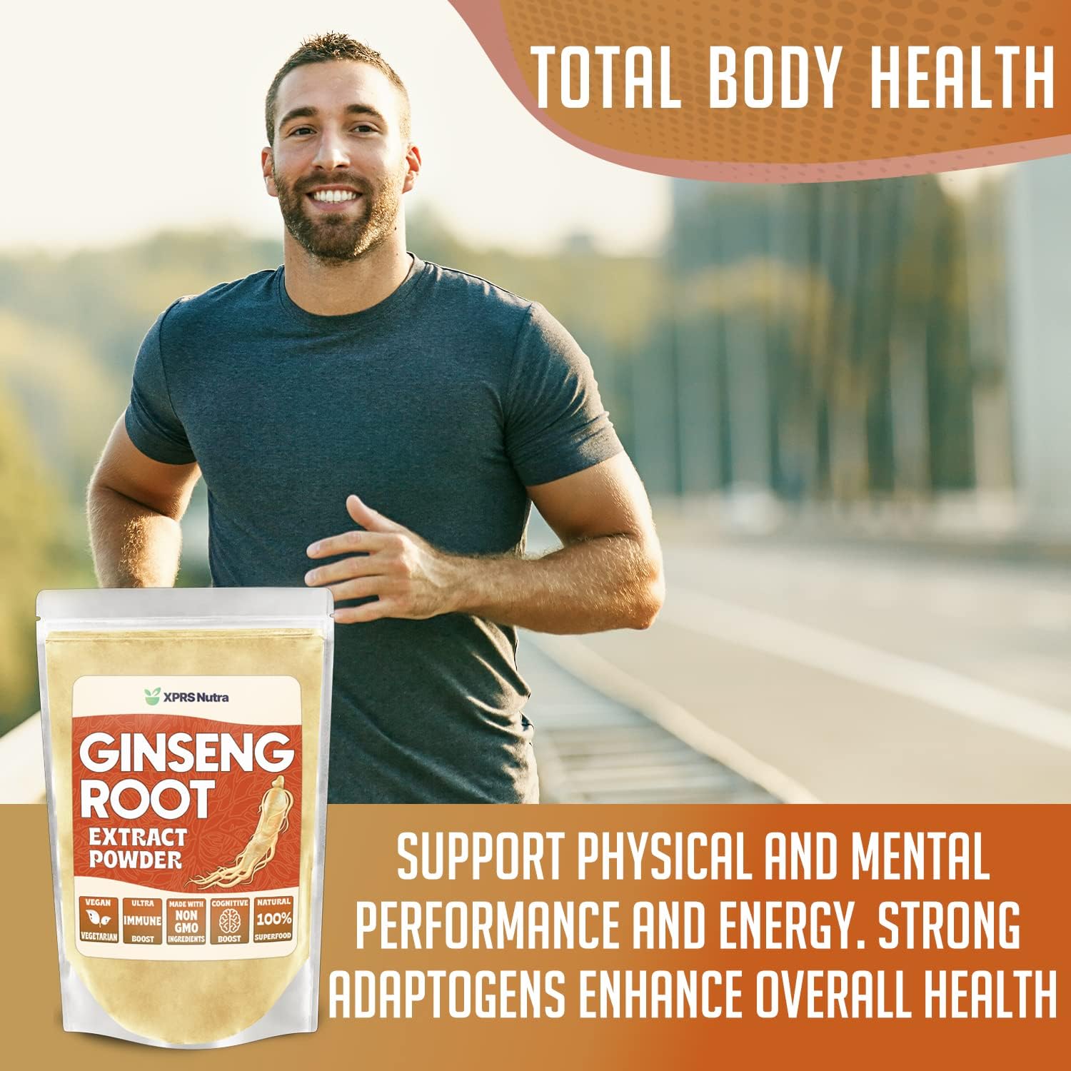 Vegan Panax Ginseng Powder Extract - Supports Cognitive Function, Physical Performance, Immune System - XPRS Nutra Ginseng Root Powder (8 oz)