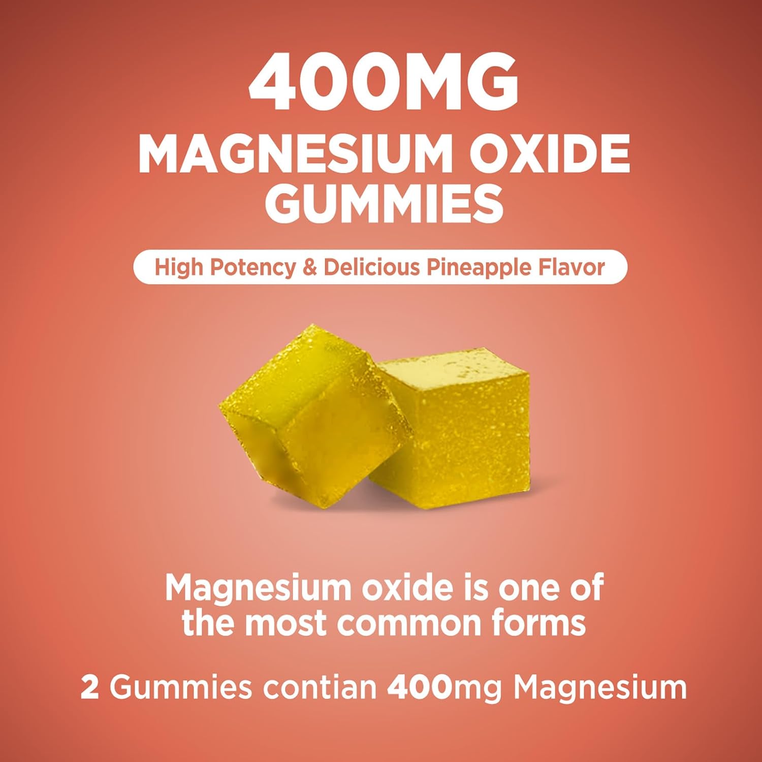 Vegan Pineapple Flavored Magnesium Oxide 400mg Gummies for Muscle, Nerve, and Heart Health - 120 Count