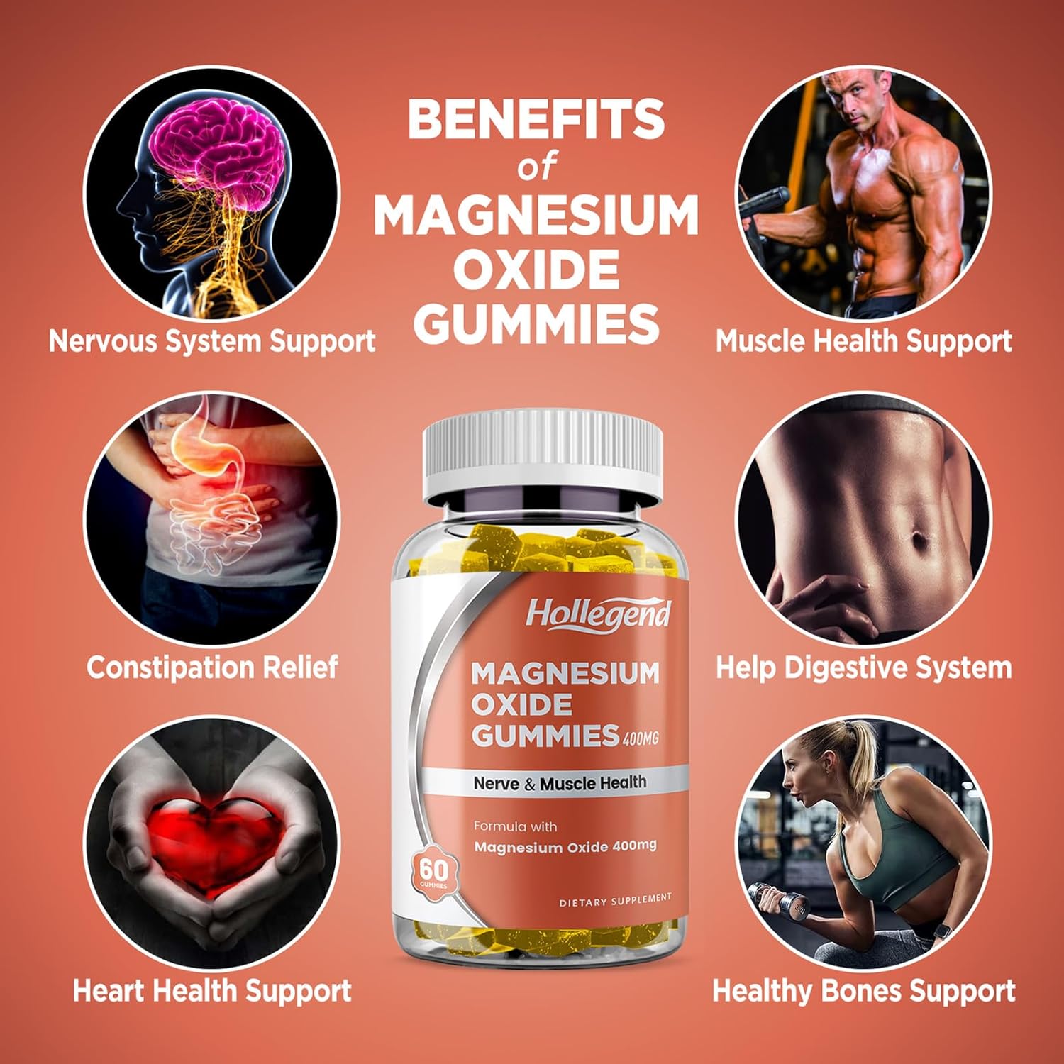 Vegan Pineapple Flavored Magnesium Oxide 400mg Gummies for Muscle, Nerve, and Heart Health - 120 Count