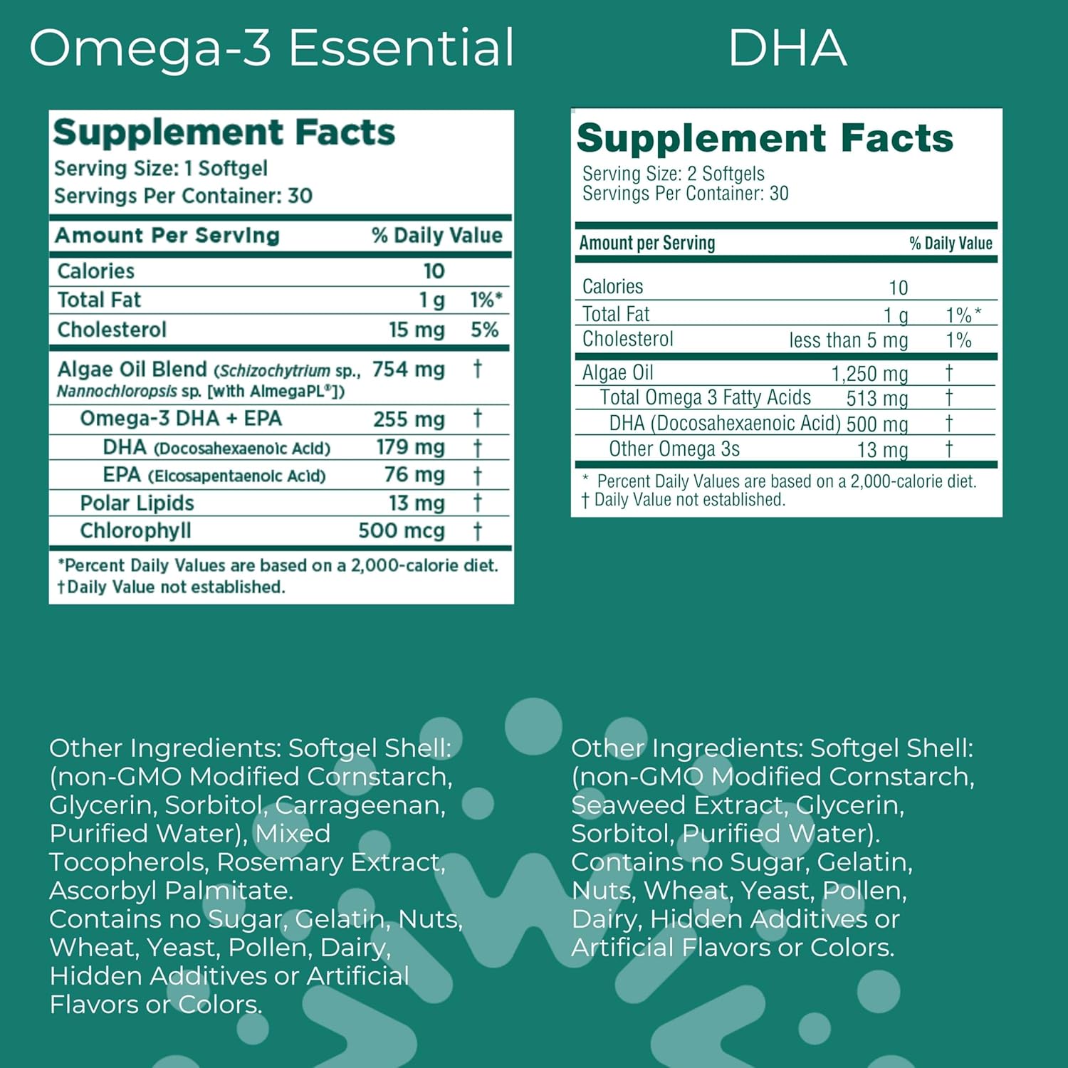 Vegan Plant-Based Algae Omega-3 and DHA Bundle - 30 Servings, Krill & Fish Oil Alternative, No Fishy Aftertaste