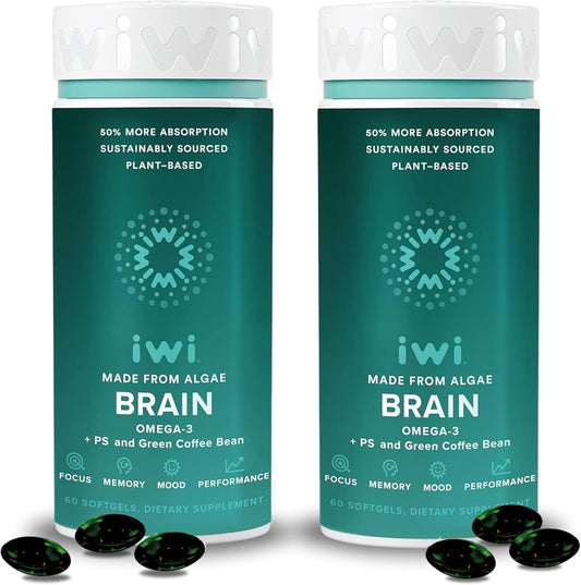 Vegan Plant-Based Algae Omega-3 for Focus, Memory, and Mood Support - 120 Softgels, EPA + DHA, No Fishy Aftertaste