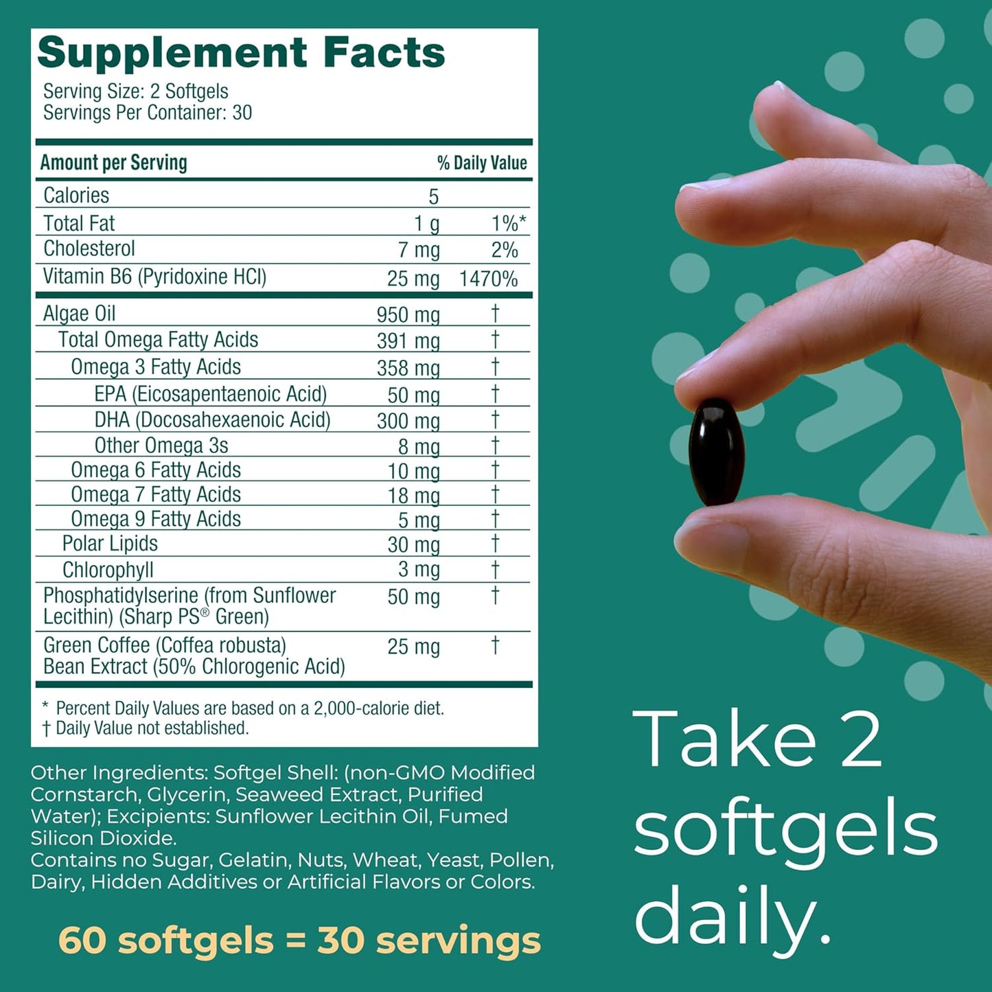 Vegan Plant-Based Algae Omega-3 for Focus, Memory, and Mood Support - 120 Softgels, EPA + DHA, No Fishy Aftertaste