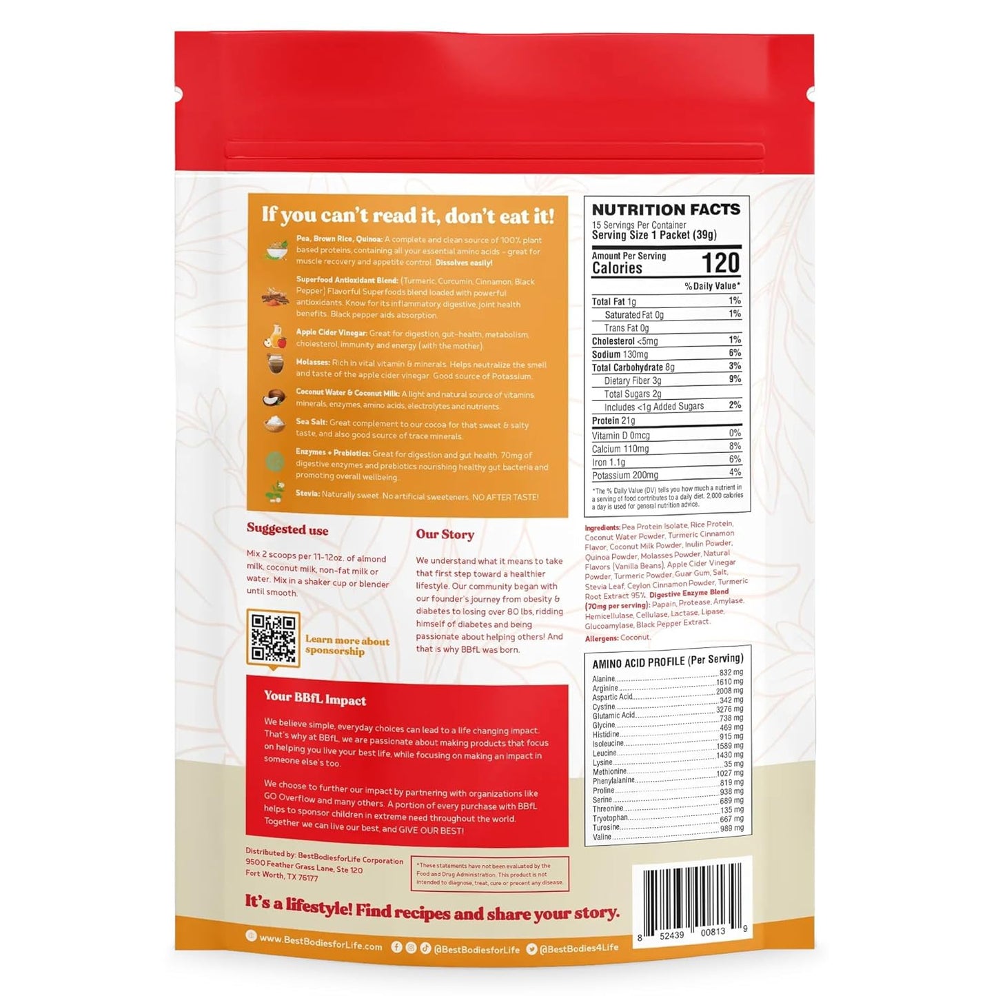 Vegan Plant-Based Protein Powder with Digestive Enzymes, 21g Protein, Meal Replacement Shakes, Turmeric Curcumin Cream - 15 Servings