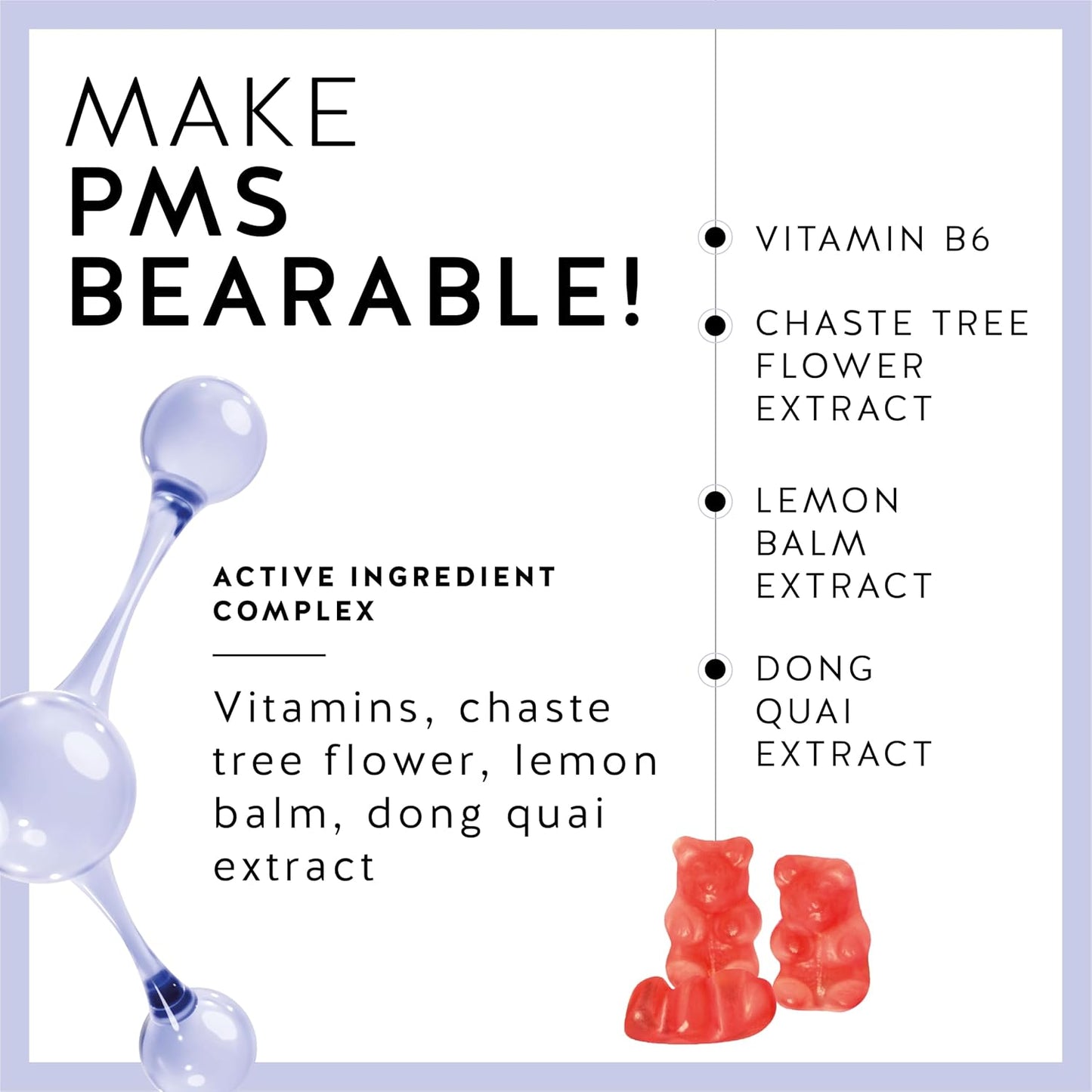 Vegan PMS Relief Gummies with Vitamin B6 & Lemon Balm for Women - Bears with Benefits Menstrual Support Supplement, 60 Gummies