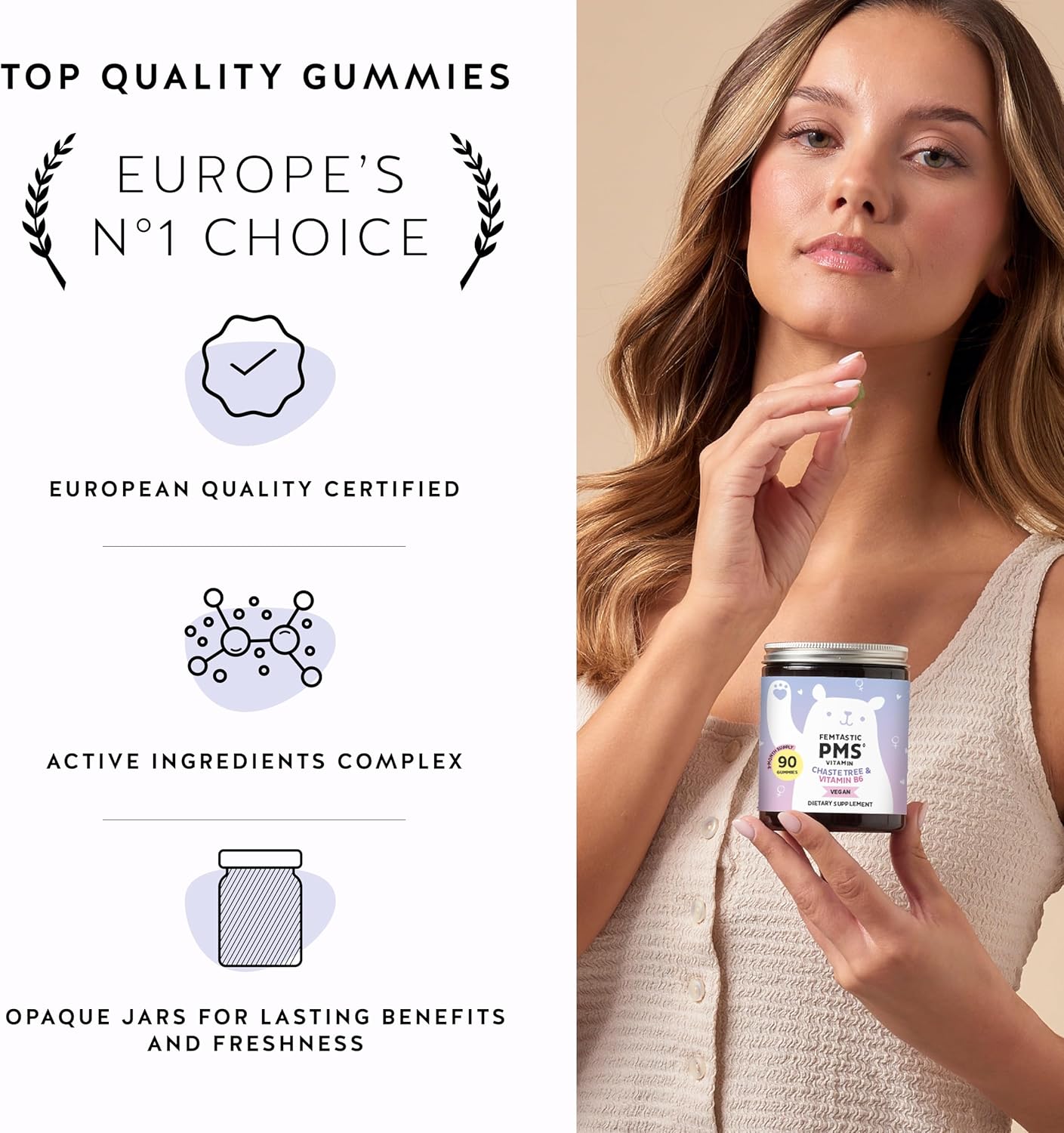 Vegan PMS Relief Gummies with Vitamin B6 & Lemon Balm for Women - Bears with Benefits Menstrual Support Supplement, 60 Gummies