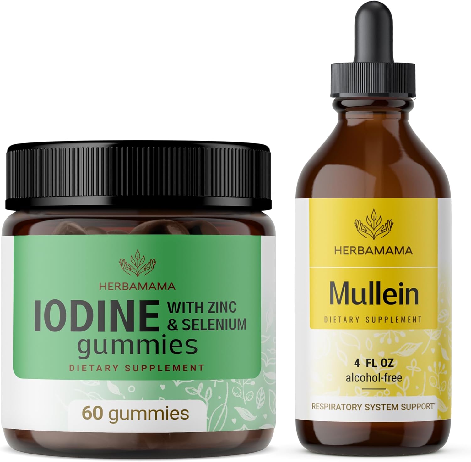 Vegan Potassium Iodine and Mullein Leaf Extract Bundle - Iodine Gummies and Drops Kit - Non-GMO, Alcohol-Free - 2 Pack