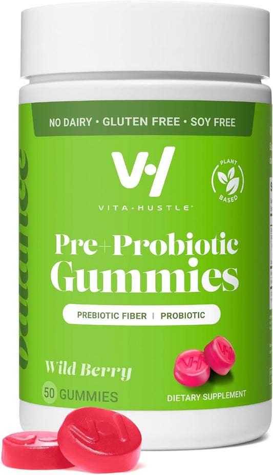 Vegan Prebiotic and Probiotic Gummies for Gut Health, Digestion, and Immune Support - 50 Count Berry Flavored Plant Based Supplement