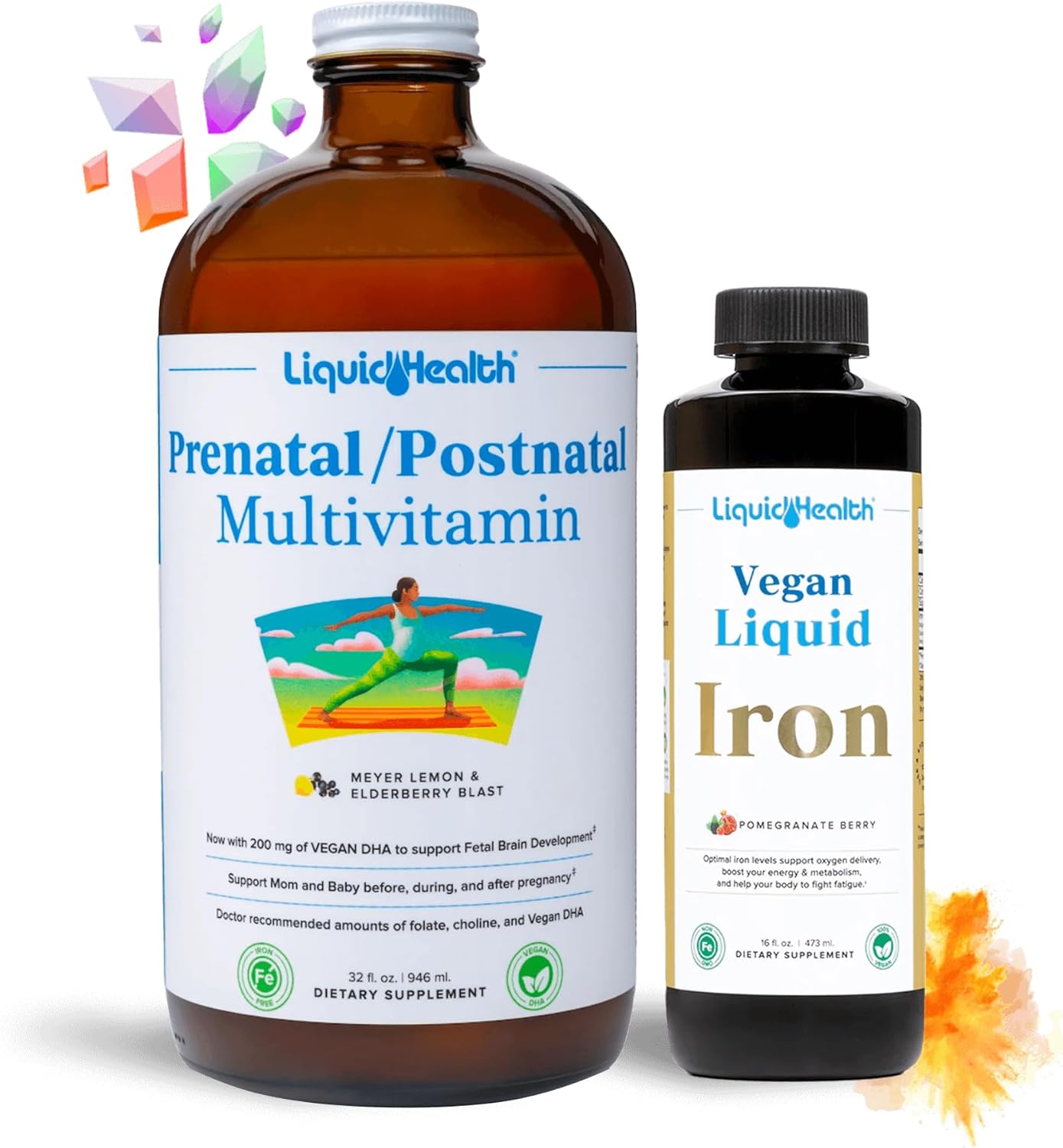 Vegan Prenatal Baby Booster Bundle with SunActive Iron and Whole Foods for Pregnancy - LiquidHealth Women's Multivitamin