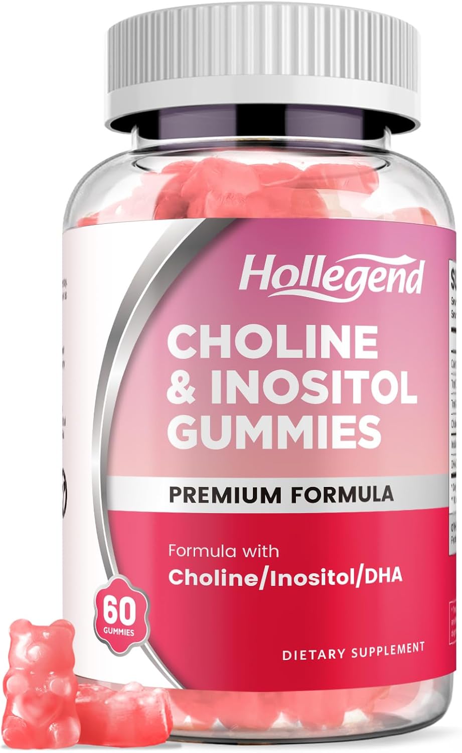 Vegan Prenatal Choline Inositol Gummies with DHA, 60 Ct, Supports Nervous System, Immune & Brain Health for Women & Kids, Chewable Supplement, Strawberry Flavor, Sugar-Free