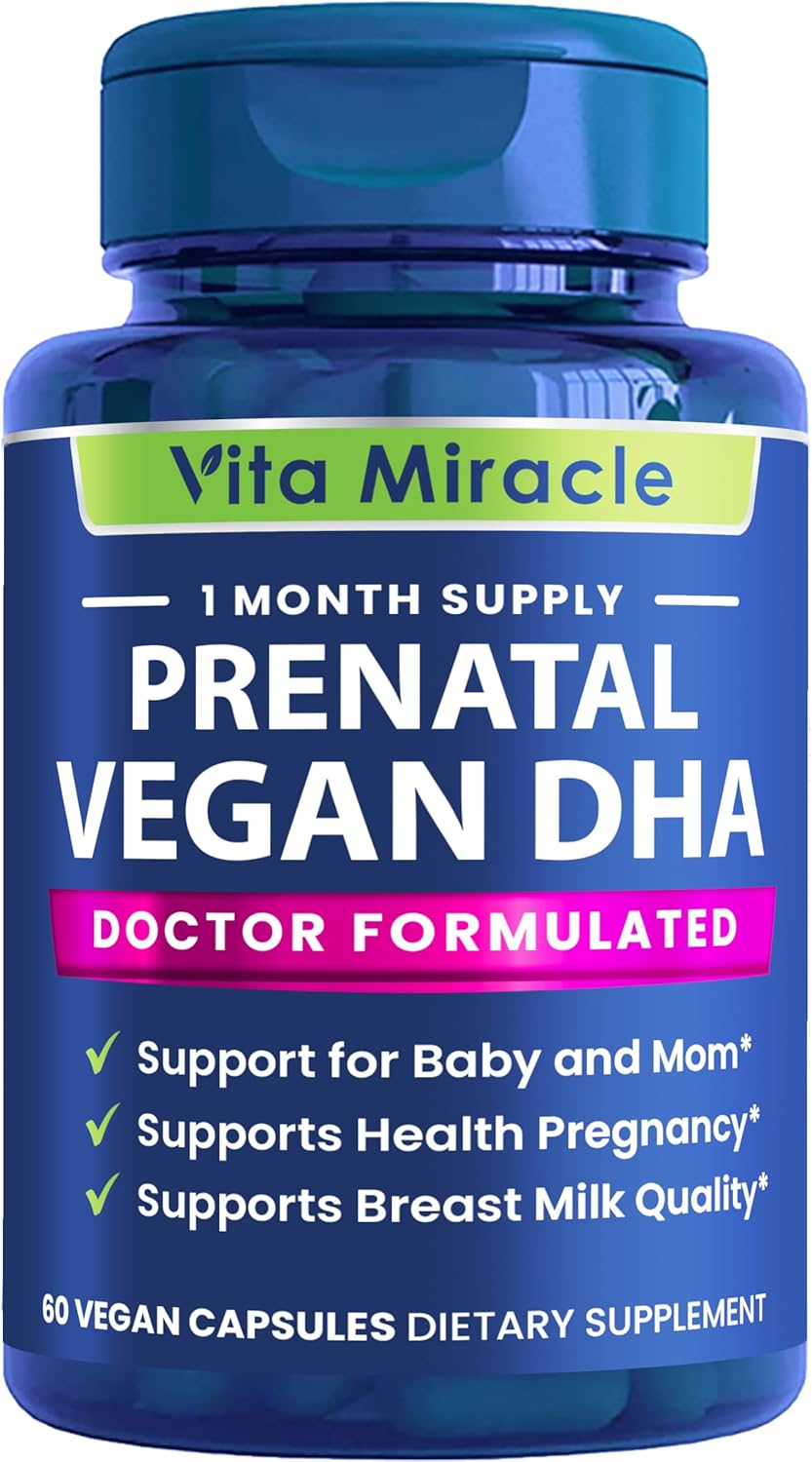 Vegan Prenatal DHA Supplements - 800mg DHA DPA Plant Based Omega 3 - Supports Baby Brain and Eye Development - Optimal Mom and Baby Health - No Fish Oil