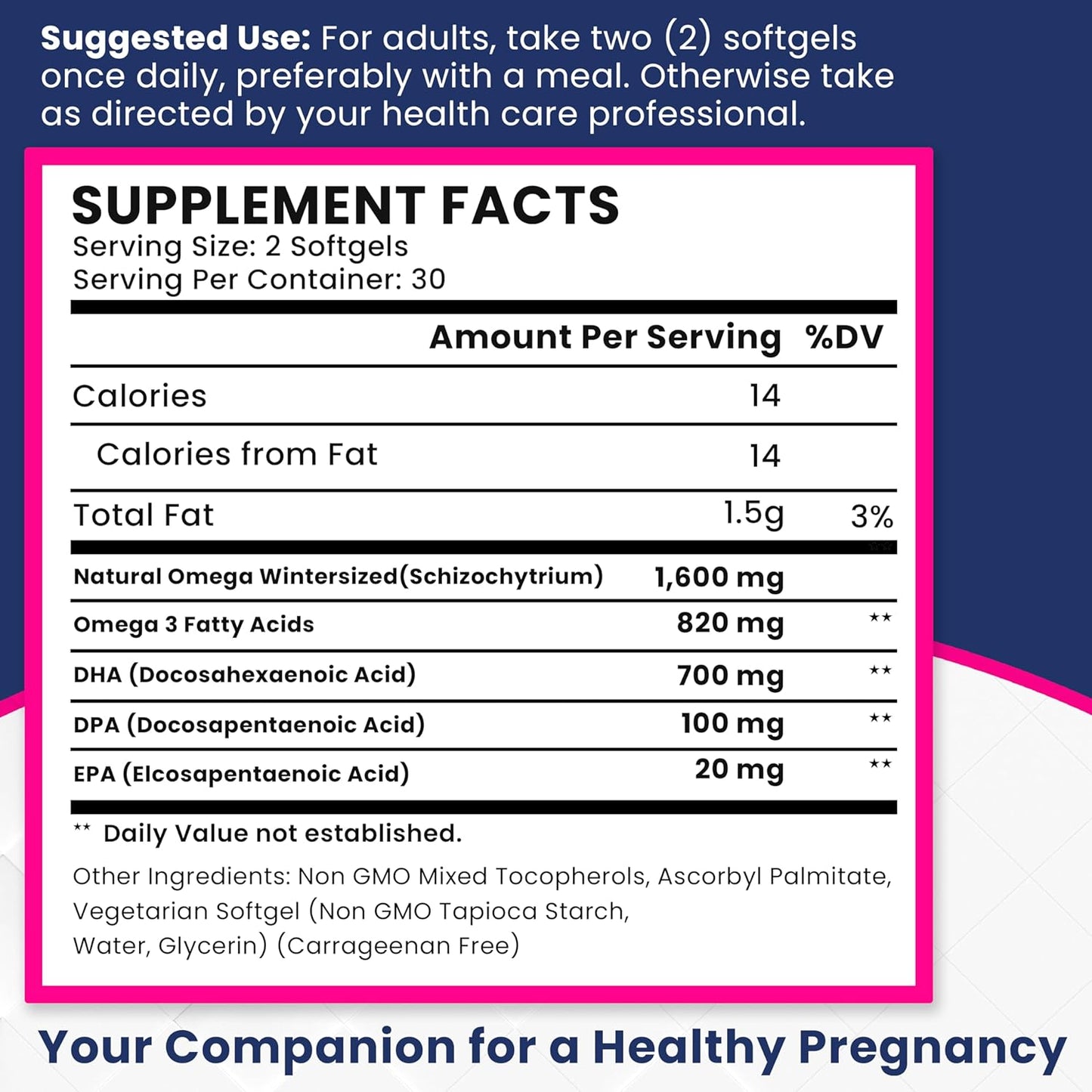 Vegan Prenatal DHA Supplements - 800mg DHA DPA Plant Based Omega 3 - Supports Baby Brain and Eye Development - Optimal Mom and Baby Health - No Fish Oil