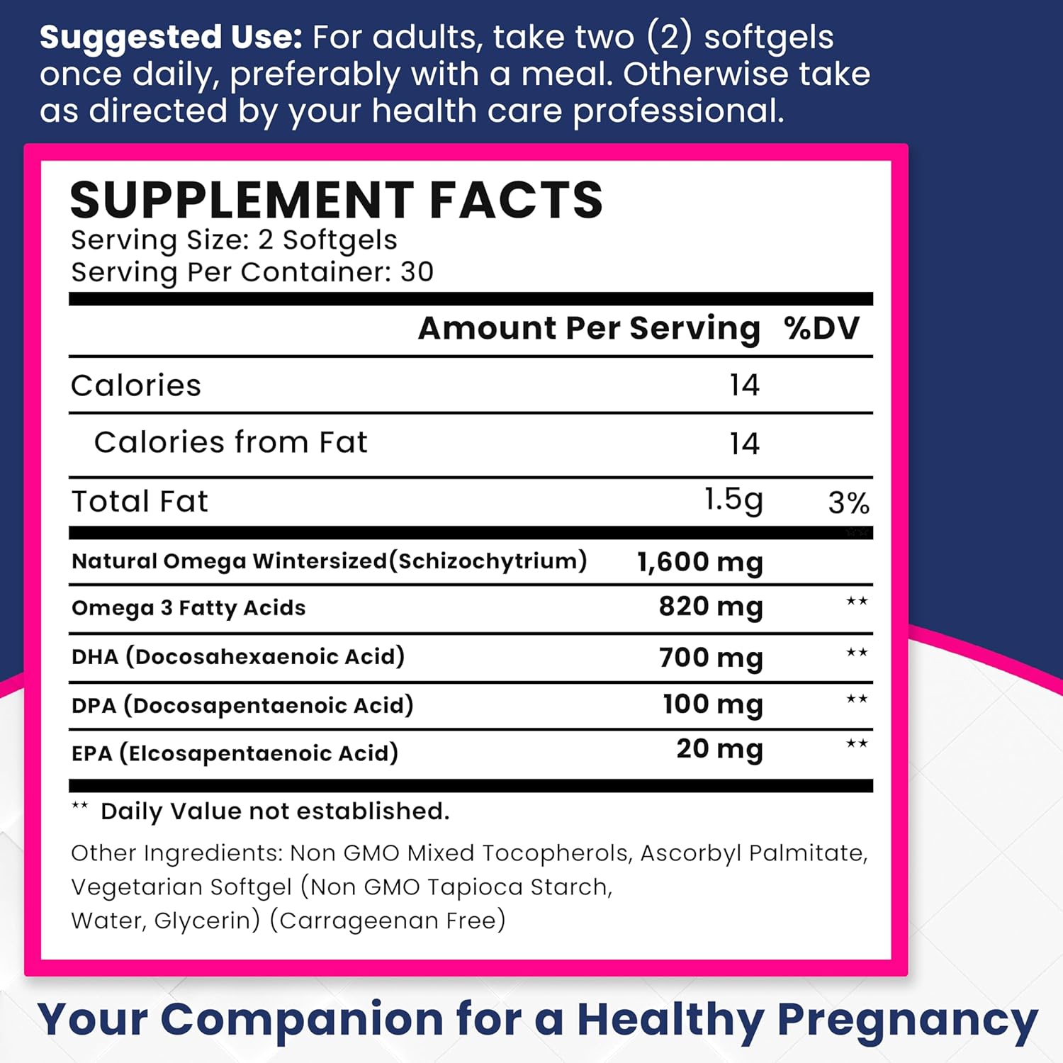 Vegan Prenatal DHA Supplements - 800mg DHA DPA Plant Based Omega 3 - Supports Baby Brain and Eye Development - Optimal Mom and Baby Health - No Fish Oil