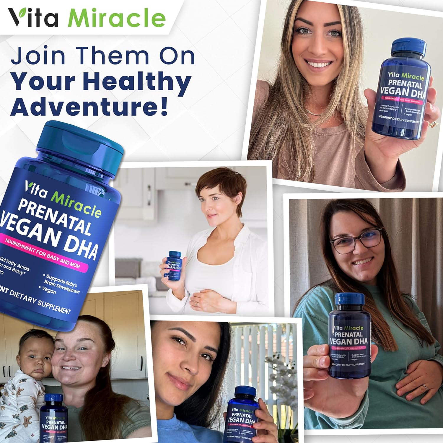 Vegan Prenatal DHA Supplements - 800mg DHA DPA Plant Based Omega 3 - Supports Baby Brain and Eye Development - Optimal Mom and Baby Health - No Fish Oil