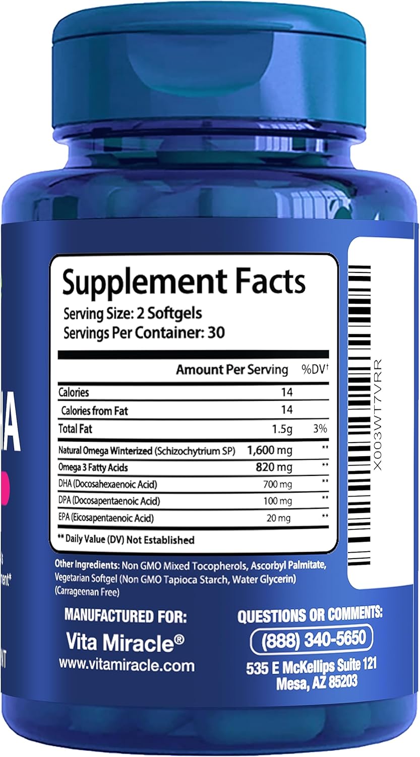 Vegan Prenatal DHA Supplements - 800mg DHA DPA Plant Based Omega 3 - Supports Baby Brain and Eye Development - Optimal Mom and Baby Health - No Fish Oil