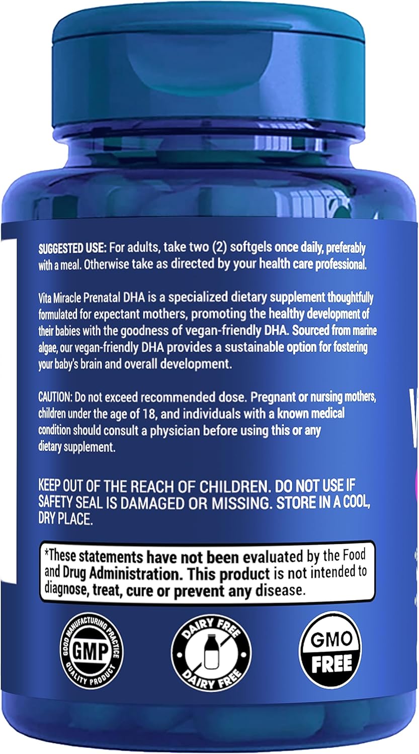 Vegan Prenatal DHA Supplements - 800mg DHA DPA Plant Based Omega 3 - Supports Baby Brain and Eye Development - Optimal Mom and Baby Health - No Fish Oil