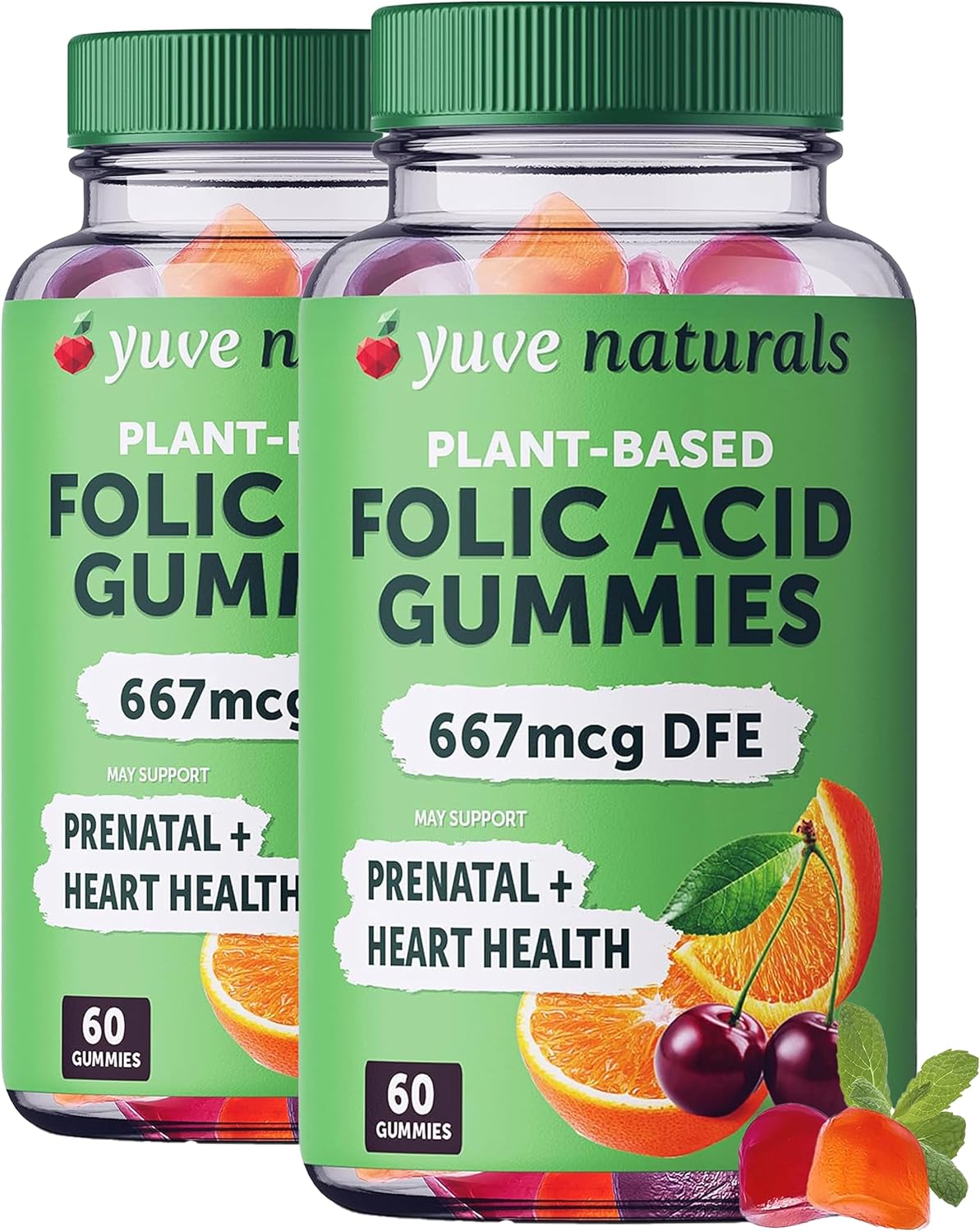 Vegan Prenatal Gummies with Folic Acid - Chewable Vitamins for Women - Hormonal Support & Folate - 2 Pack of 60ct - Yuve - BoostGo Australia