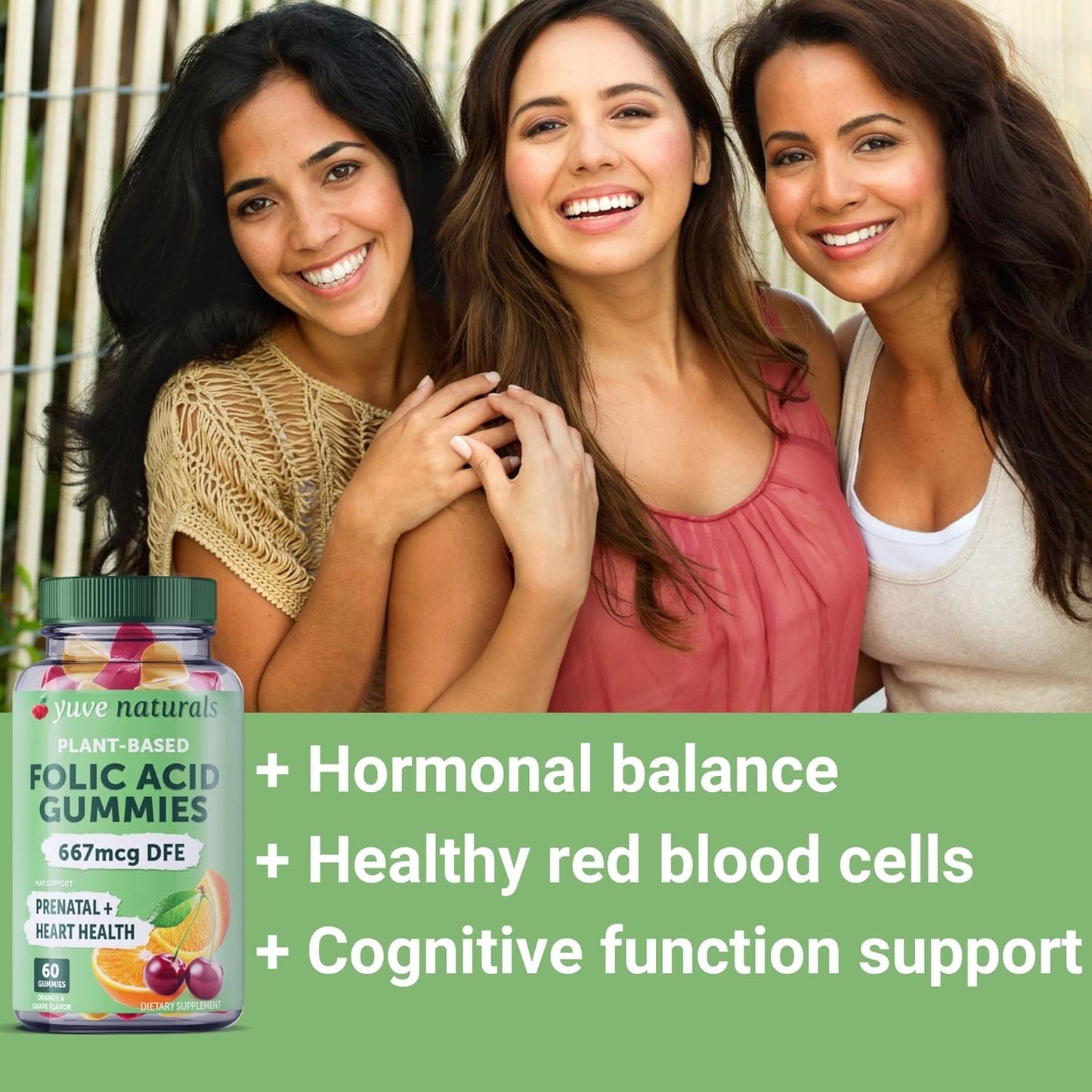 Vegan Prenatal Gummies with Folic Acid - Chewable Vitamins for Women - Hormonal Support & Folate - 2 Pack of 60ct - Yuve - BoostGo Australia