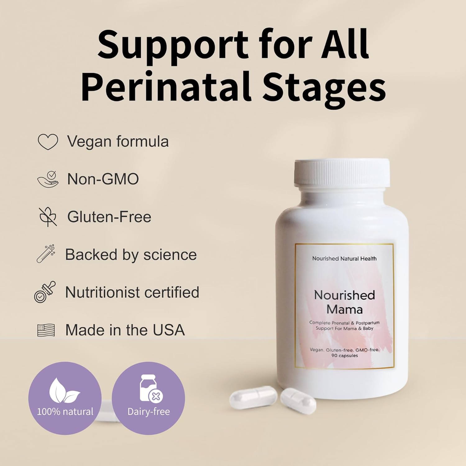 Vegan Prenatal Multi Vitamin for Pregnancy & Postpartum - Iron-Free with Methylated Folate - 90 Capsules
