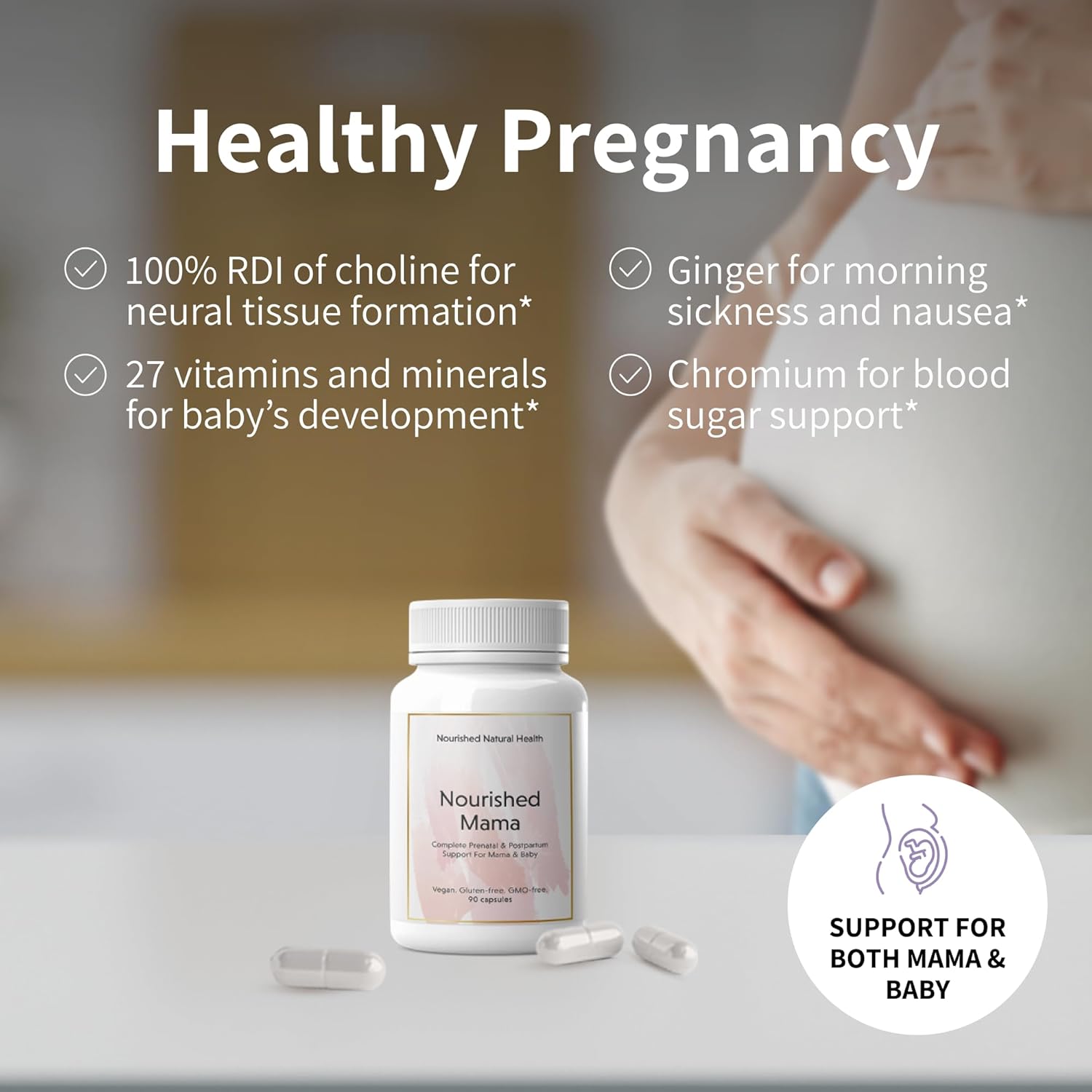 Vegan Prenatal Multi Vitamin for Pregnancy & Postpartum - Iron-Free with Methylated Folate - 90 Capsules