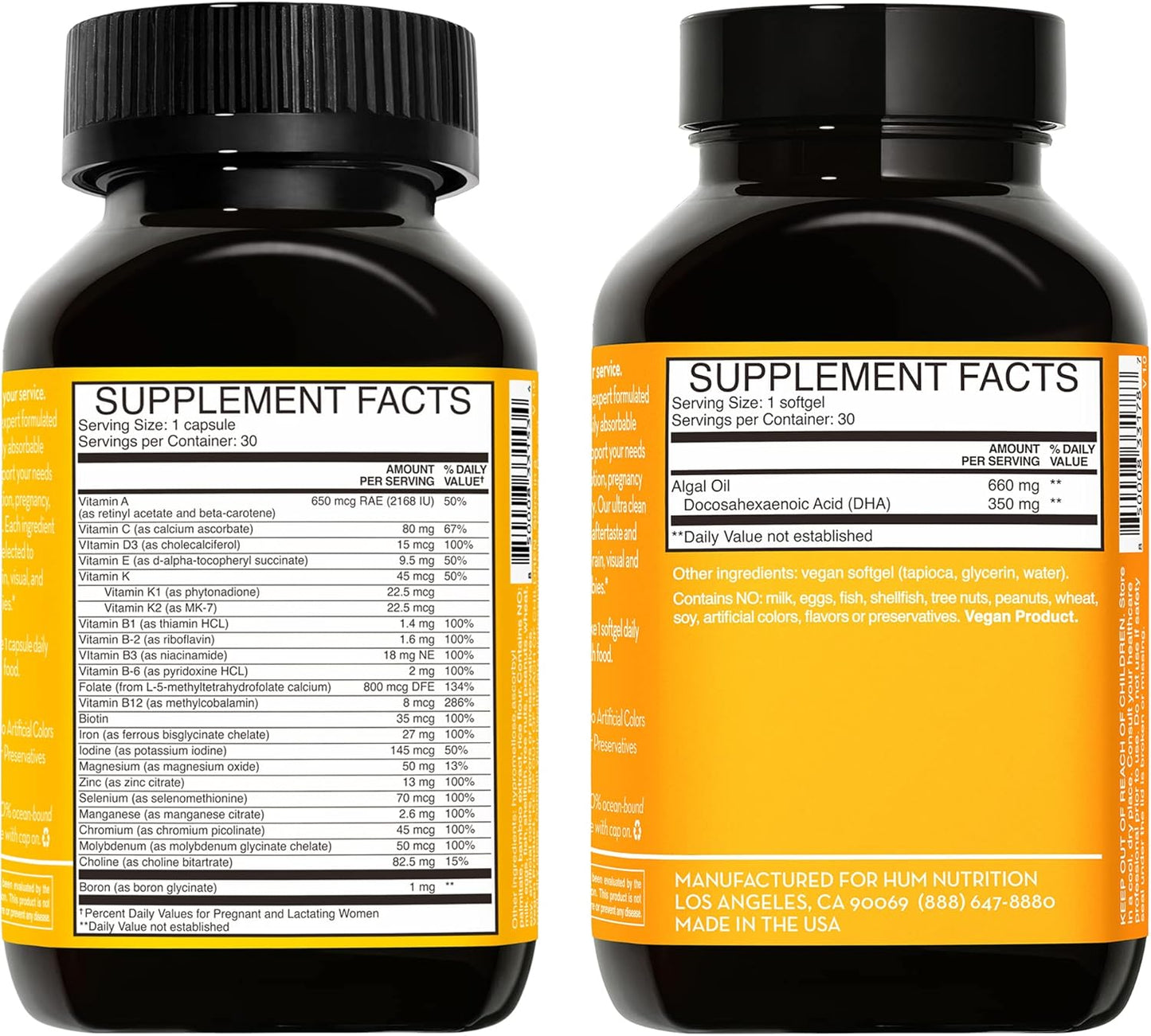 Vegan Prenatal & Postnatal Vitamins Combo Pack with Choline - OBGYN Formulated Clean Pregnancy Support