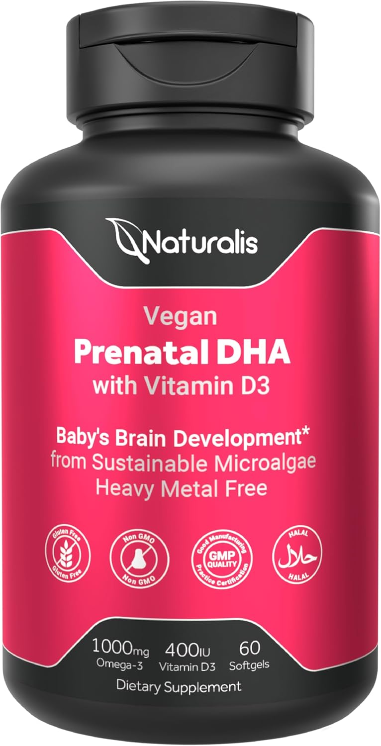 Vegan Prenatal Supplement with Omega-3, Vitamin D3, and Folate | Non-GMO, Soy Free, Vegan Society Certified | 60 Softgels