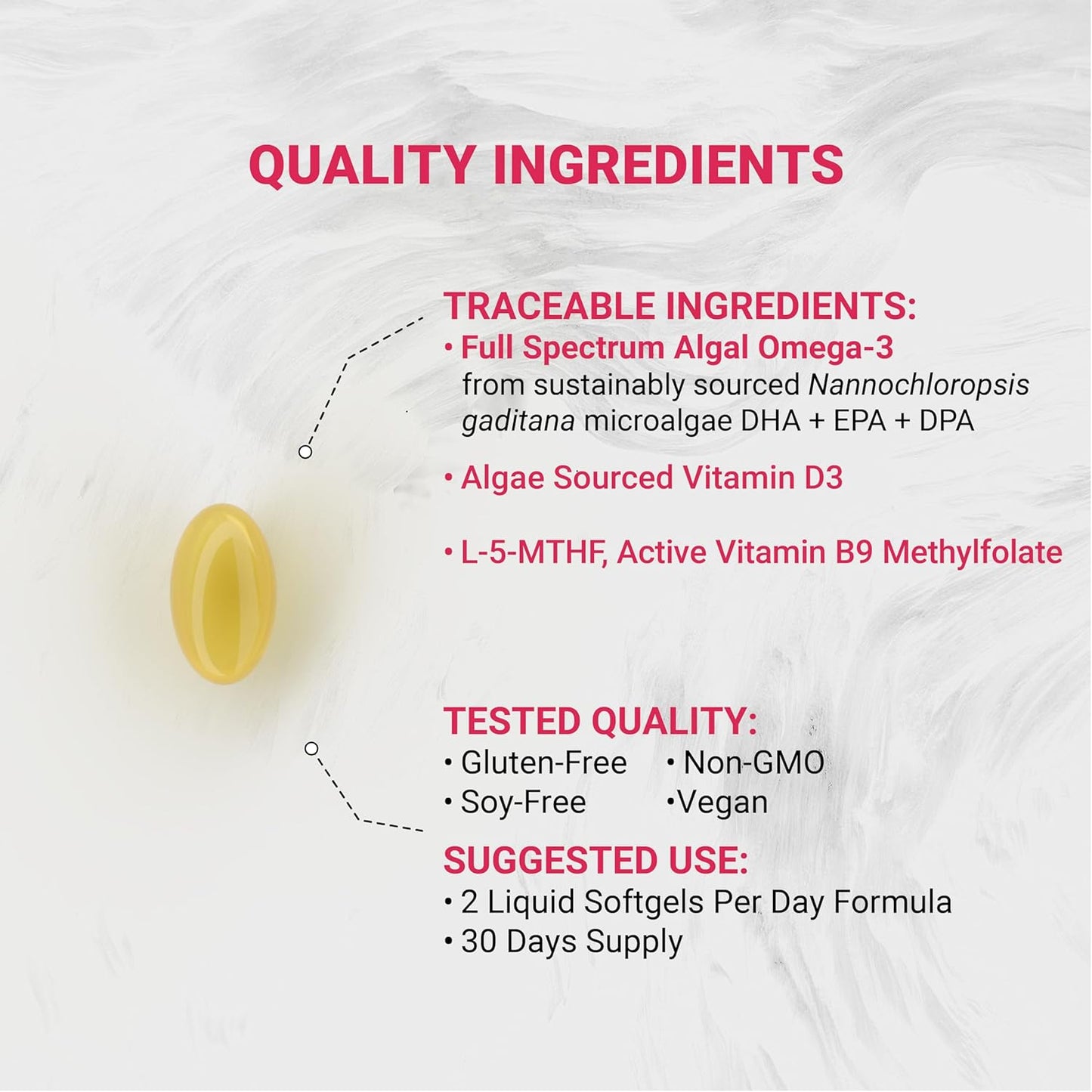 Vegan Prenatal Supplement with Omega-3, Vitamin D3, and Folate | Non-GMO, Soy Free, Vegan Society Certified | 60 Softgels