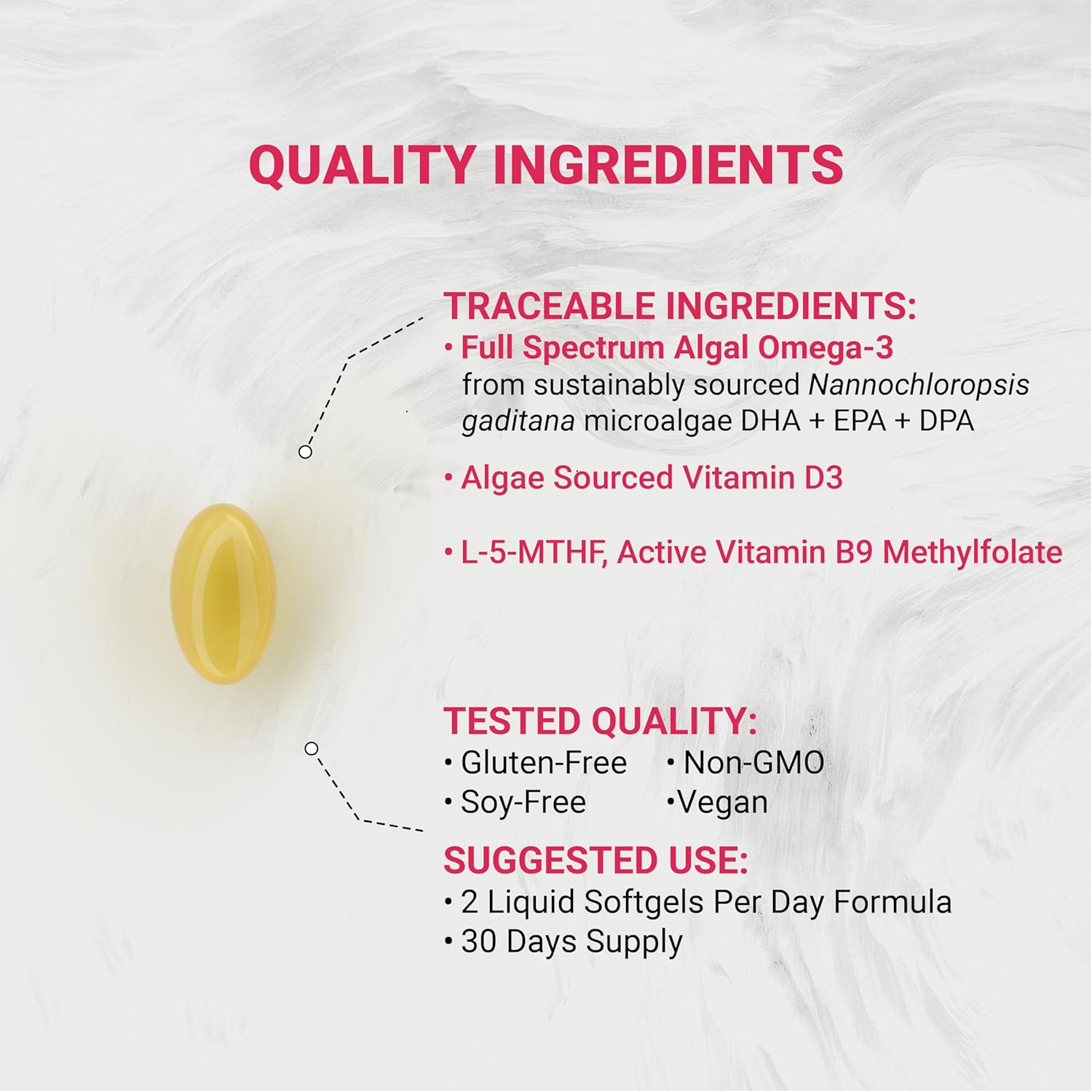 Vegan Prenatal Supplement with Omega-3, Vitamin D3, and Folate | Non-GMO, Soy Free, Vegan Society Certified | 60 Softgels