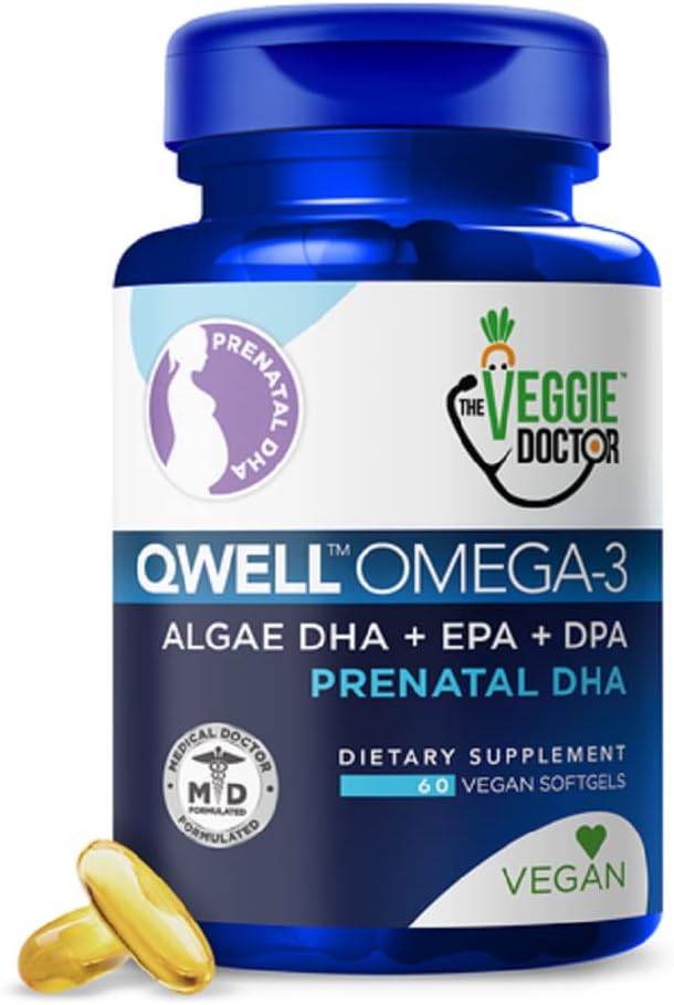 Vegan Prenatal Vitamins with DHA & EPA for Brain Function - 60 Count Algae Omega-3 Supplement with Vitamin E, Carrageenan-Free