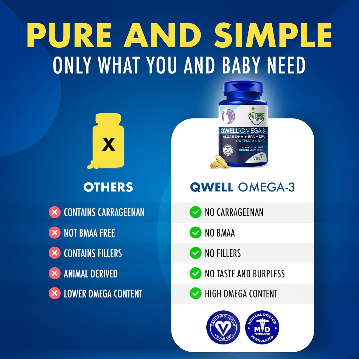 Vegan Prenatal Vitamins with DHA & EPA for Brain Function - 60 Count Algae Omega-3 Supplement with Vitamin E, Carrageenan-Free