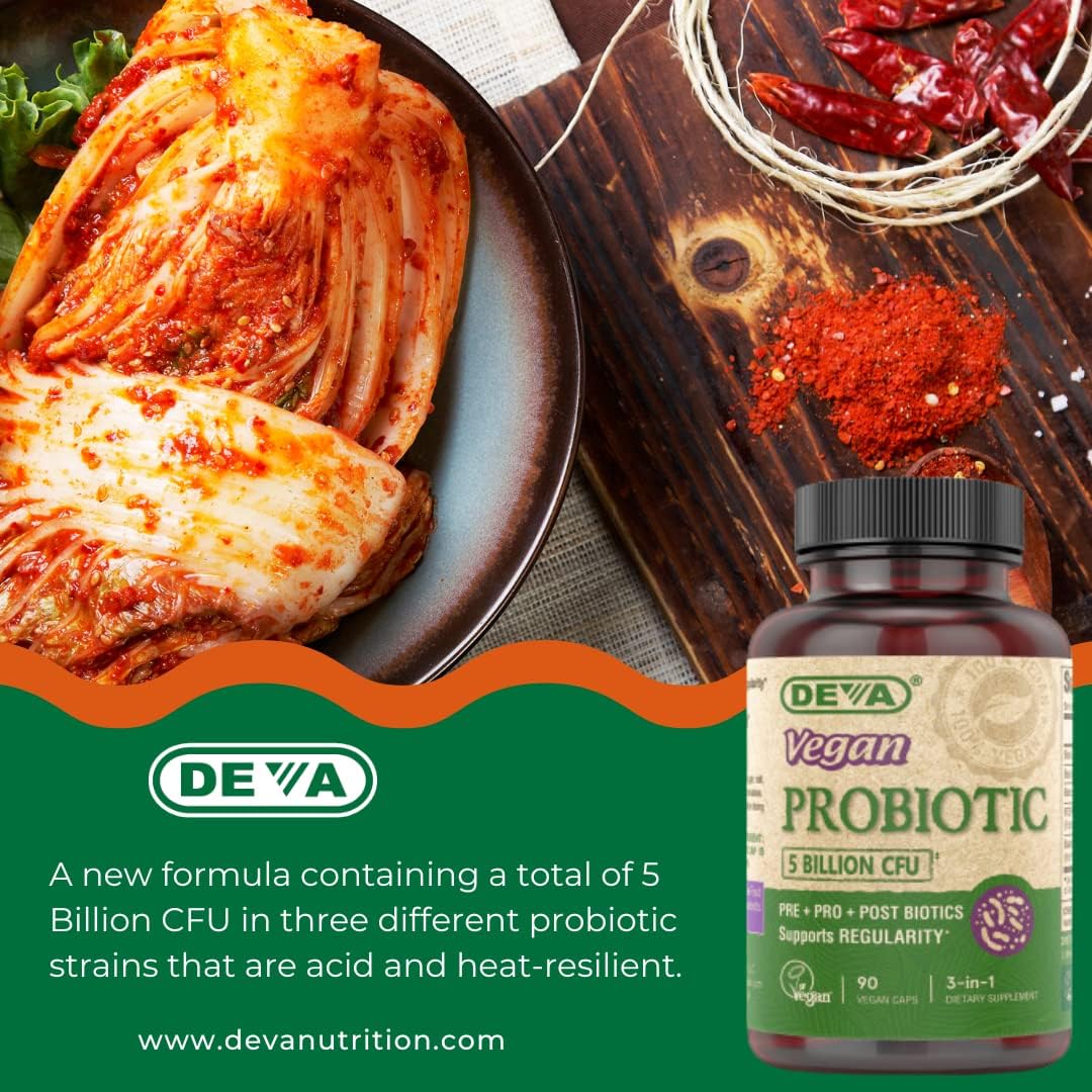 Vegan Probiotic Supplement with Pre, Pro, and Postbiotics for Digestive Health - 5 Billion CFU, Dairy Free, Soil-Based, Spore-Forming, FOS Prebiotics - 90 Vegan Capsules for Women and Men