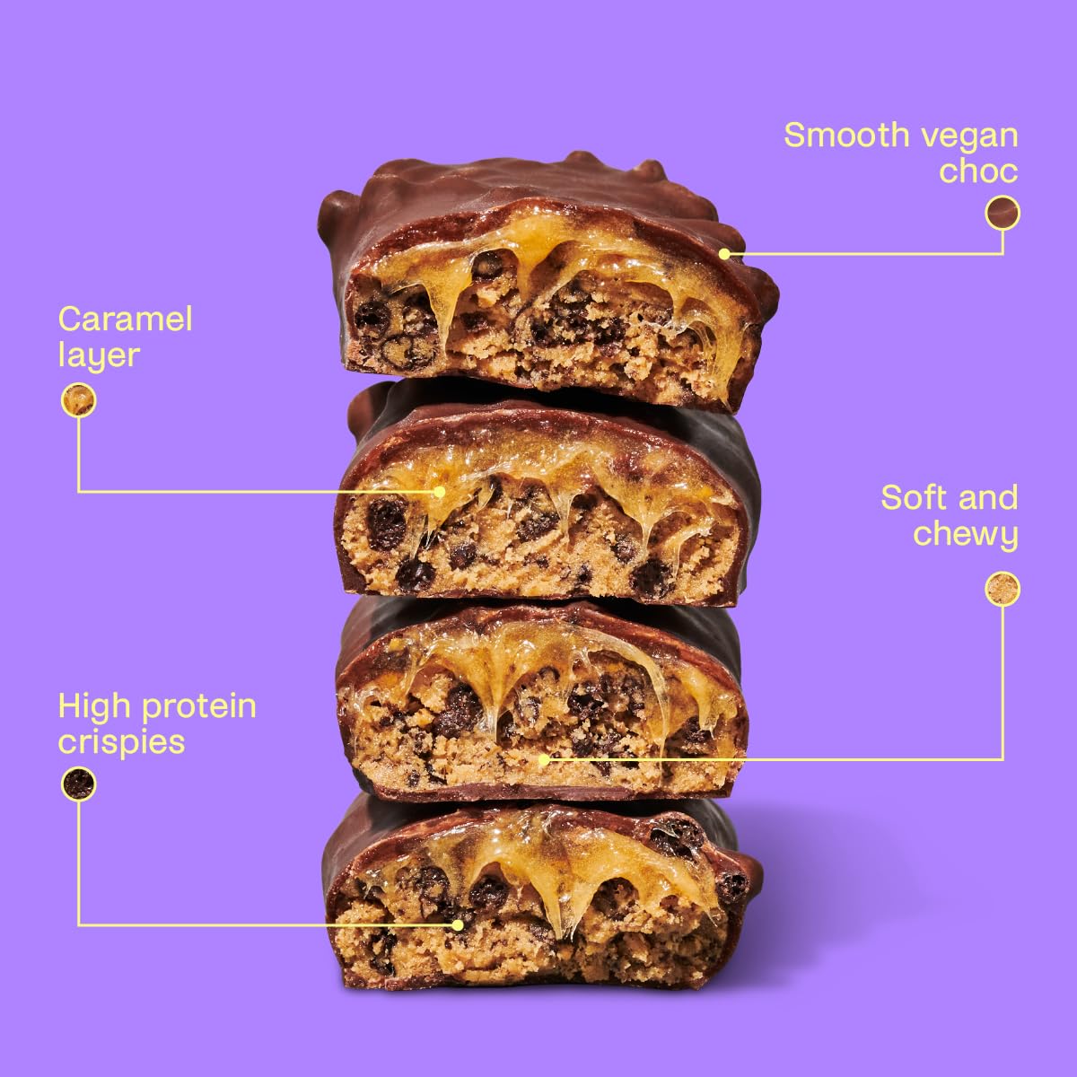 Vegan Protein Bars, Chocolate Caramel - Original Recipe | Gluten-Free, Plant-Based, Low Sugar & Carb, High Fiber Snacks | Pack of 12 by Misfits