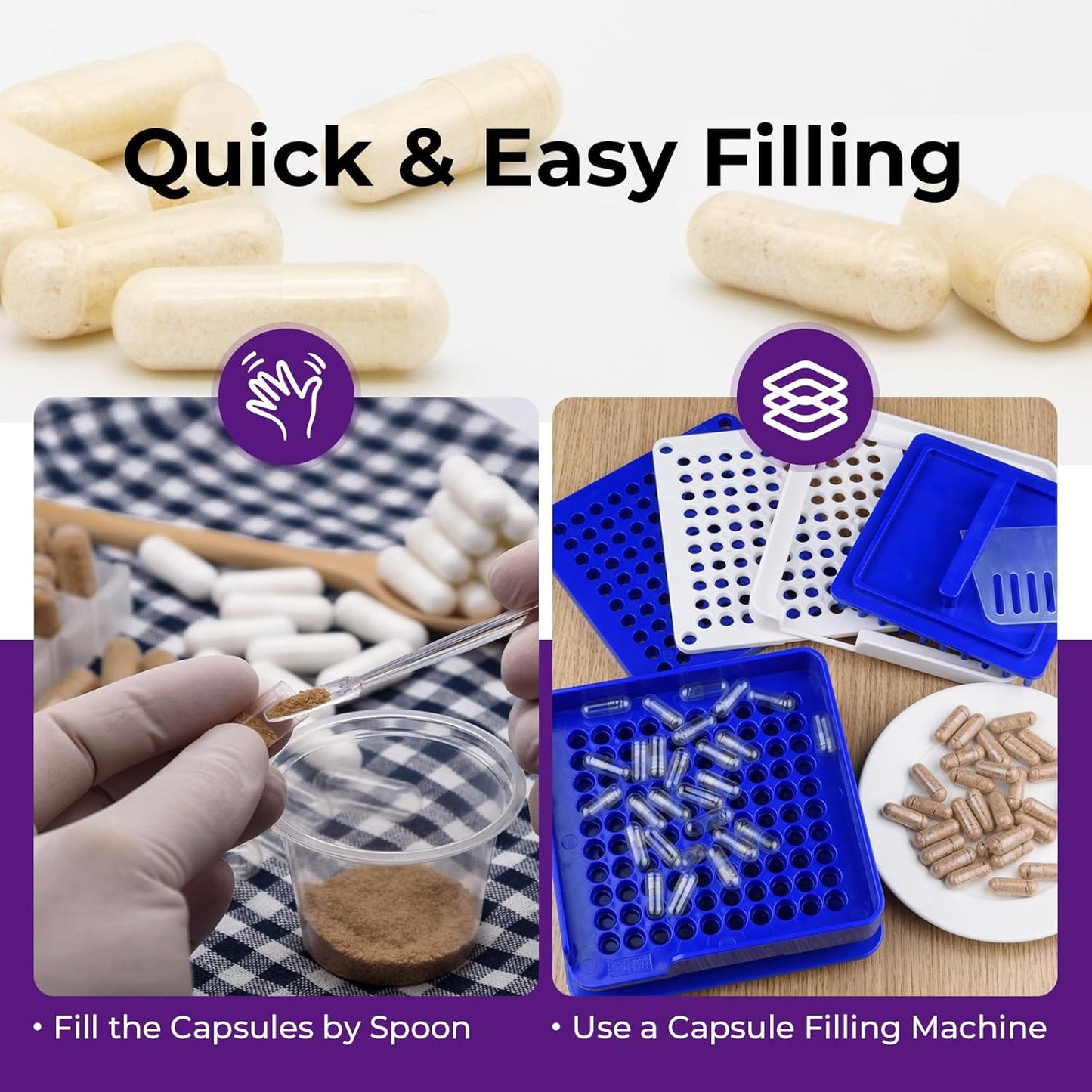 Vegan Pullulan Empty Capsules Size 000 (100 Count) with Micro Lab Spoons - DIY Vegetable Capsule Filling Kit