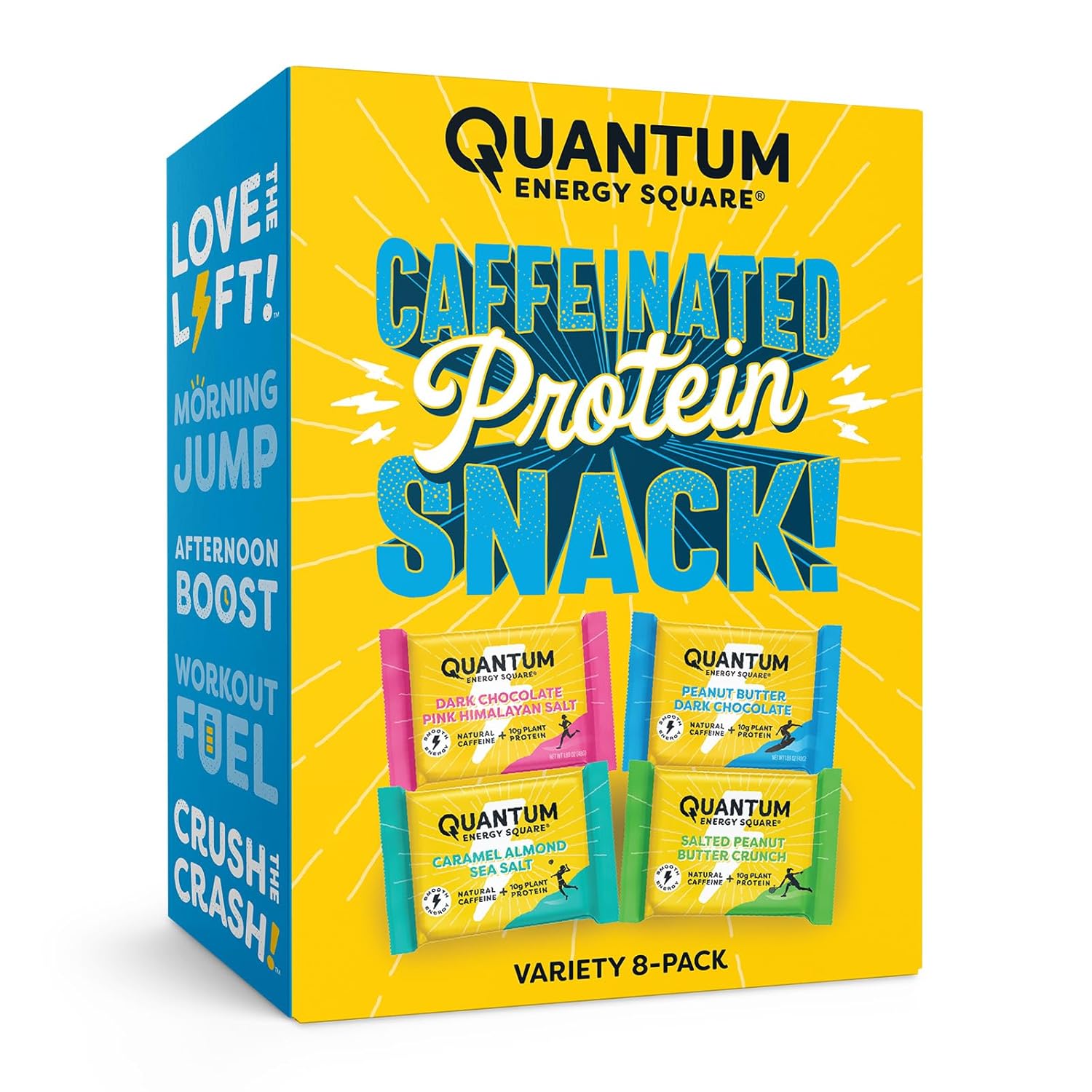 Vegan Quantum Energy Square - Caffeine & 10g Protein Bar Variety Pack - Gluten-Free, Soy-Free, Dairy-Free Snack On the Go
