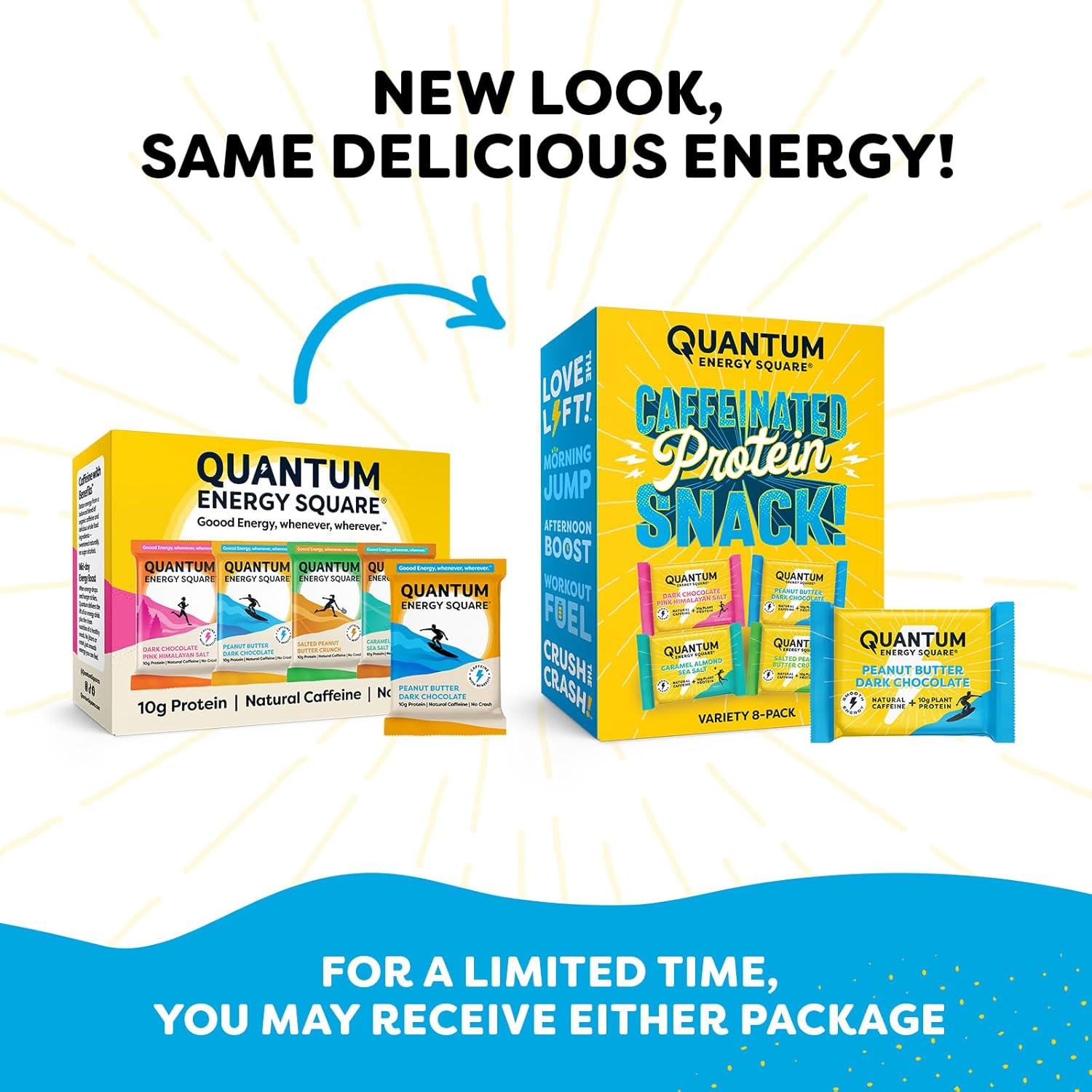 Vegan Quantum Energy Square - Caffeine & 10g Protein Bar Variety Pack - Gluten-Free, Soy-Free, Dairy-Free Snack On the Go