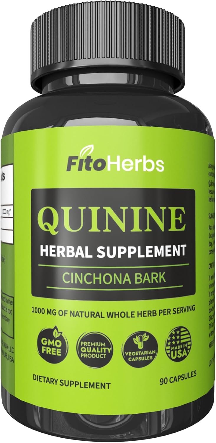 Vegan Quinine Capsules 1000mg - Cinchona Bark Supplement for Immune System, Stomach Health & Leg Cramps - FitoHerbs Herbal Supplement (90 Capsules)