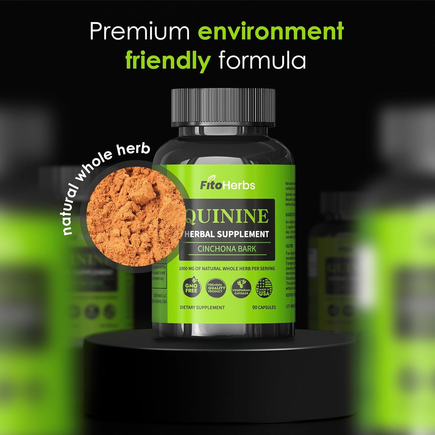 Vegan Quinine Capsules 1000mg - Cinchona Bark Supplement for Immune System, Stomach Health & Leg Cramps - FitoHerbs Herbal Supplement (90 Capsules)