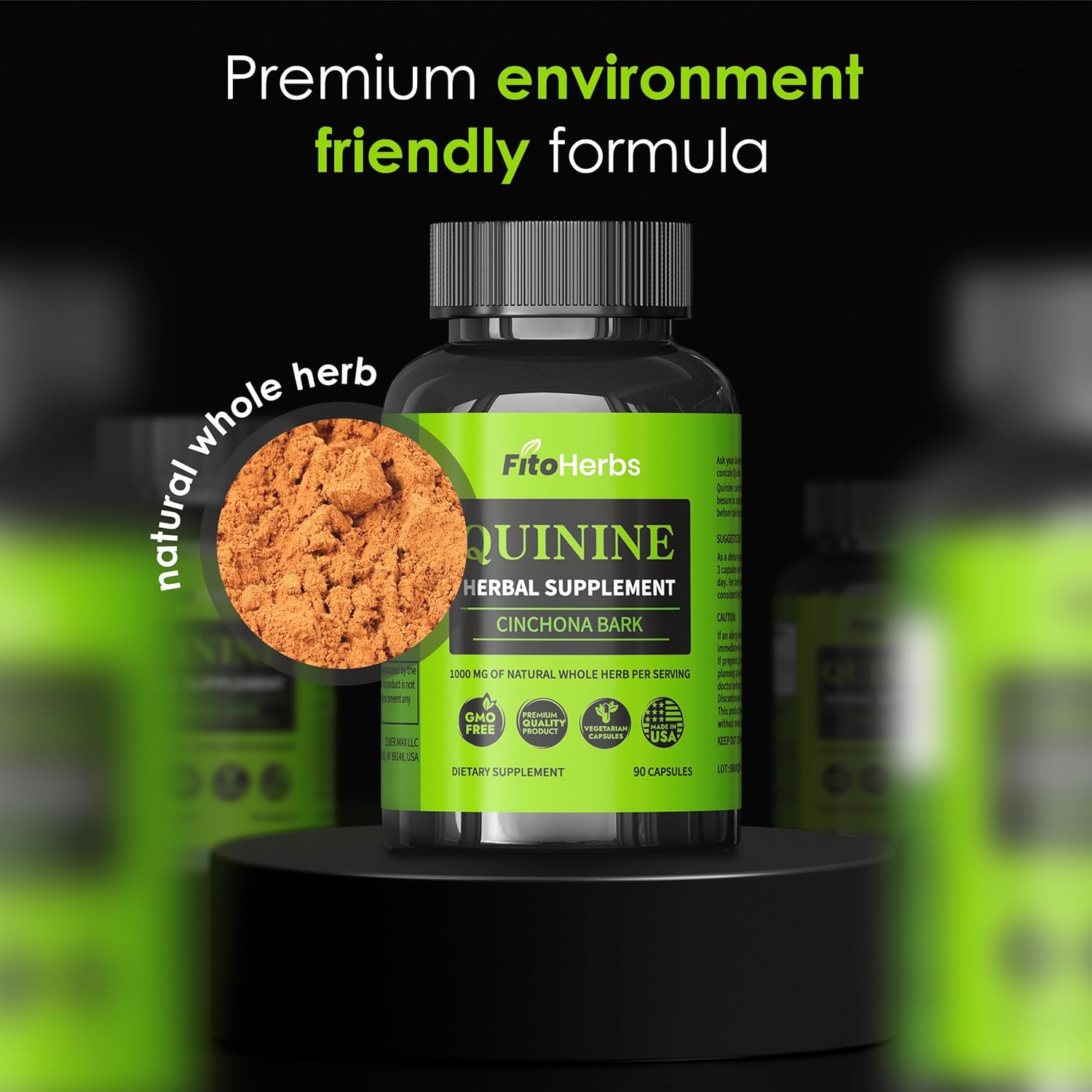 Vegan Quinine Capsules 1000mg - Cinchona Bark Supplement for Immune System, Stomach Health & Leg Cramps - FitoHerbs Herbal Supplement (90 Capsules)