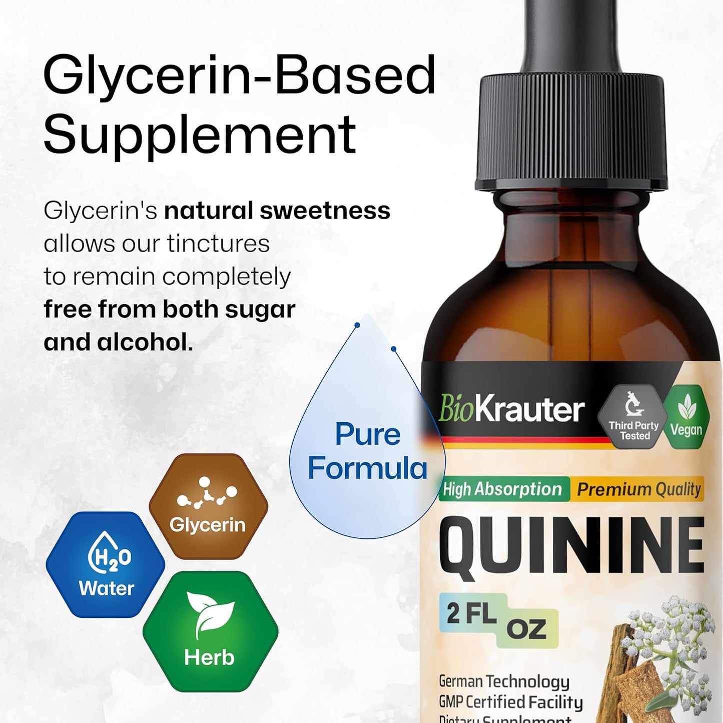 Vegan Quinine Tincture - Cinchona Bark Extract - Alcohol & Sugar Free - Leg Cramp Relief - 2 Fl.Oz.