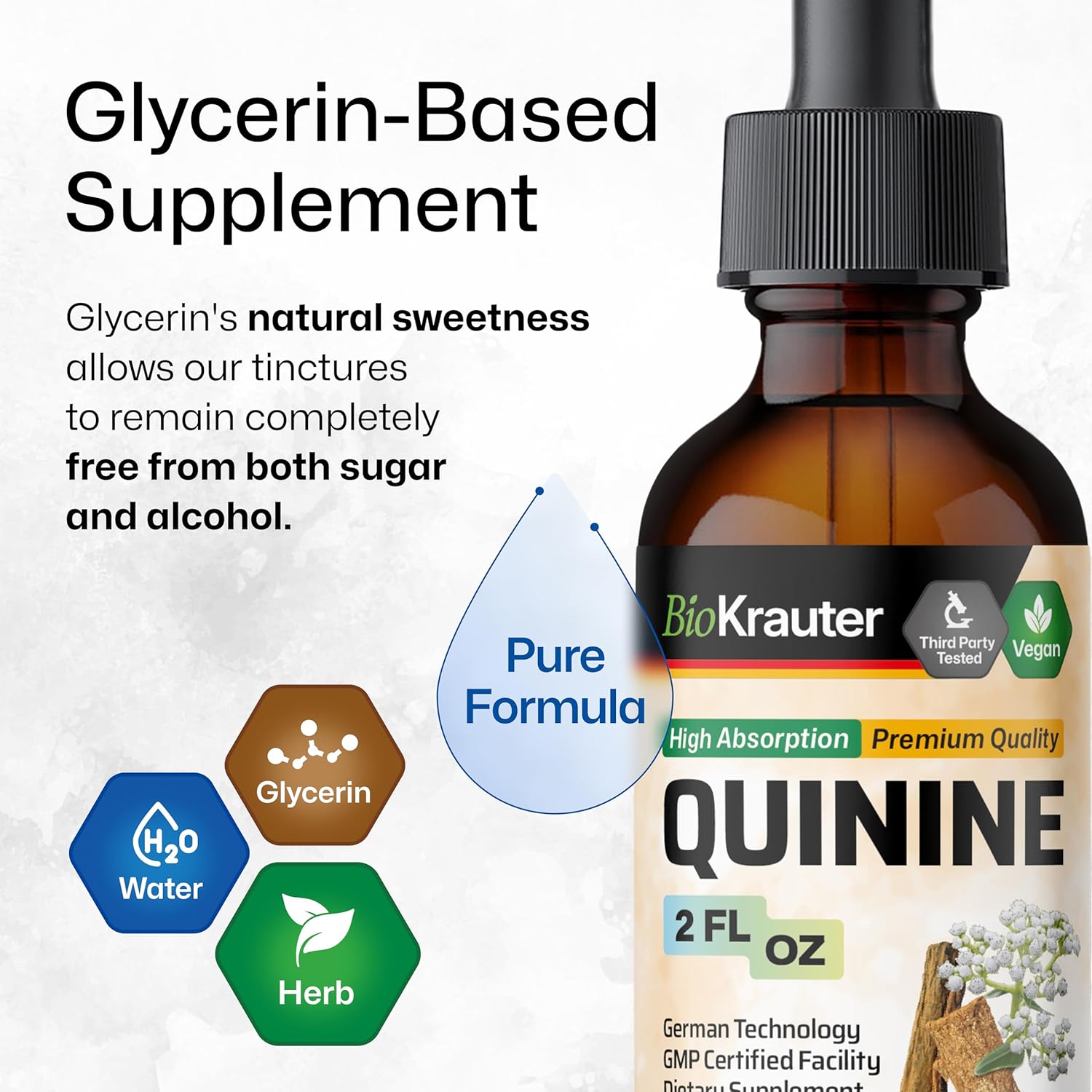 Vegan Quinine Tincture - Cinchona Bark Extract - Alcohol & Sugar Free - Leg Cramp Relief - 2 Fl.Oz.